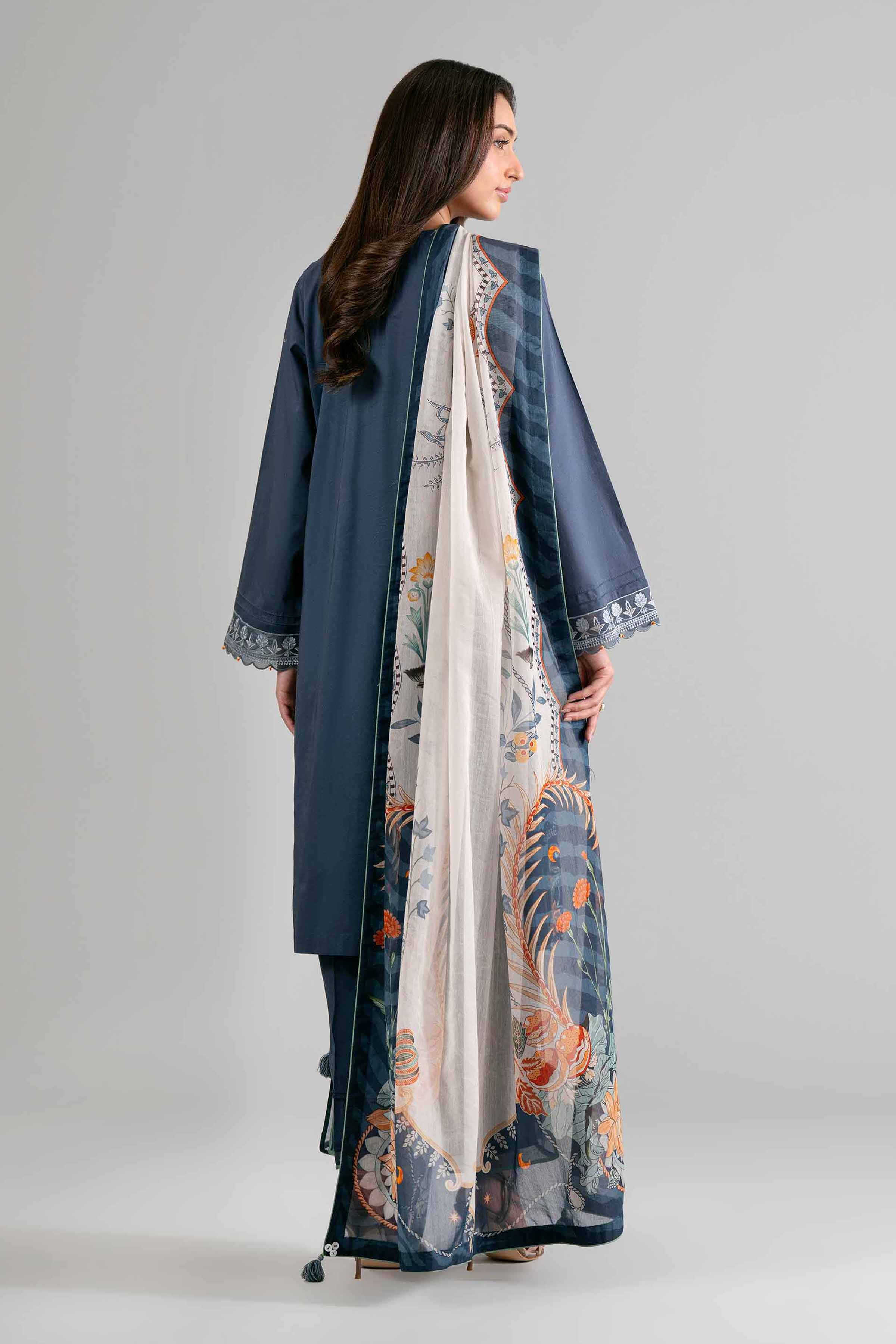 3 Piece - Digital Printed Embroidered Suit - 42601710 Blue Lawn 3PC Embroidered