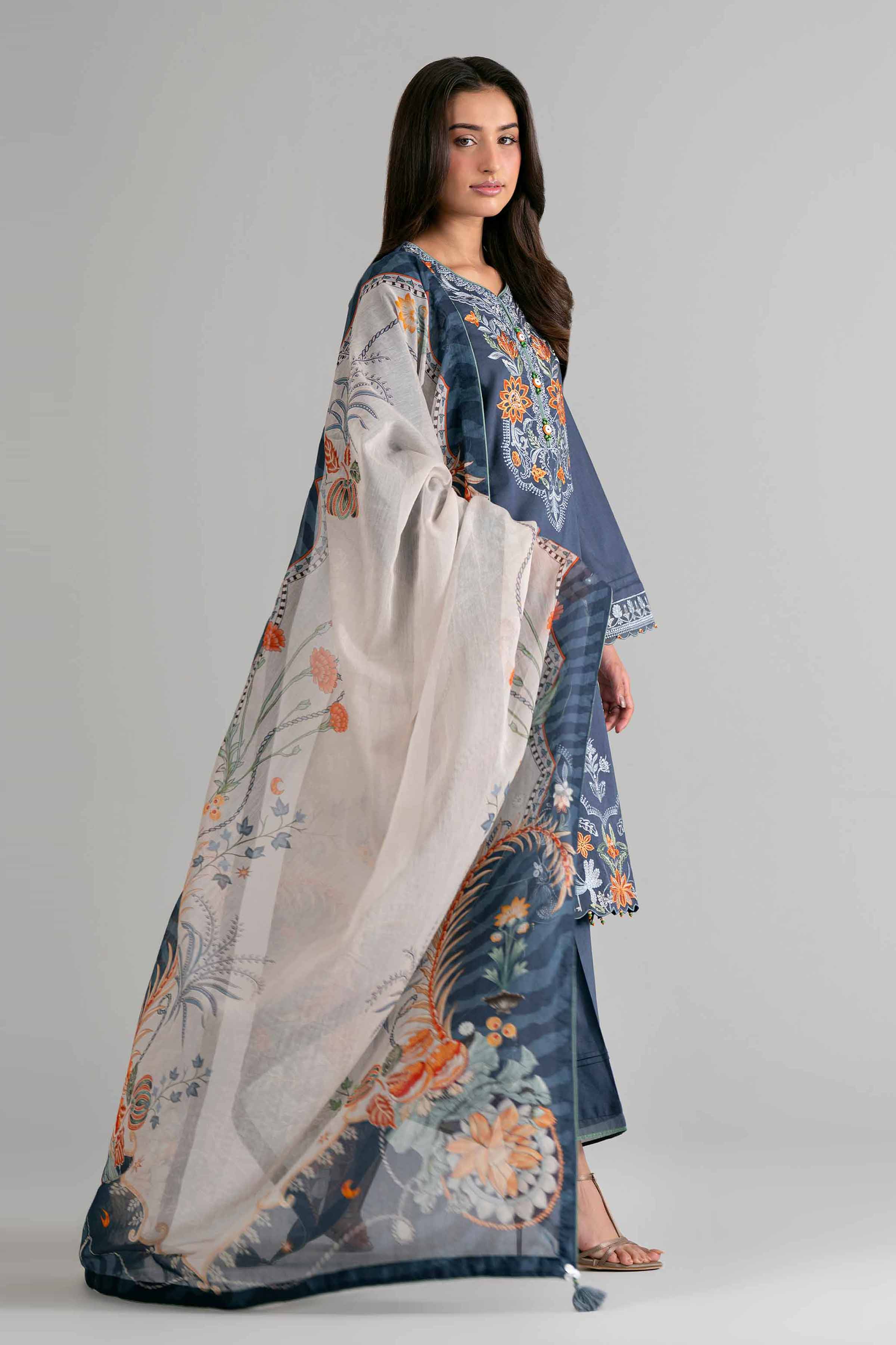 3 Piece - Digital Printed Embroidered Suit - 42601710 Blue Lawn 3PC Embroidered