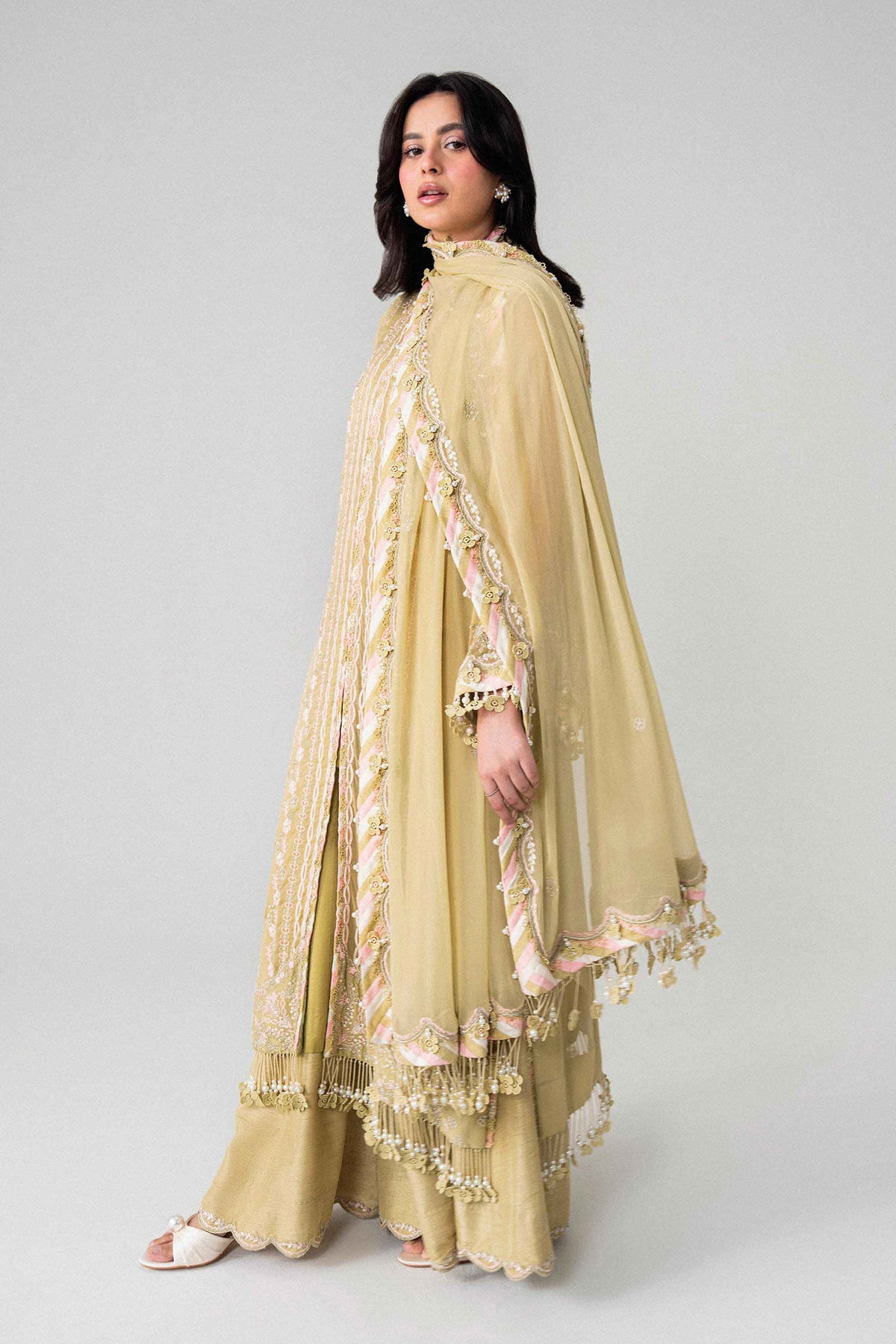 Yellow 3-Piece Embroidered Suit in Chiffon unstitched