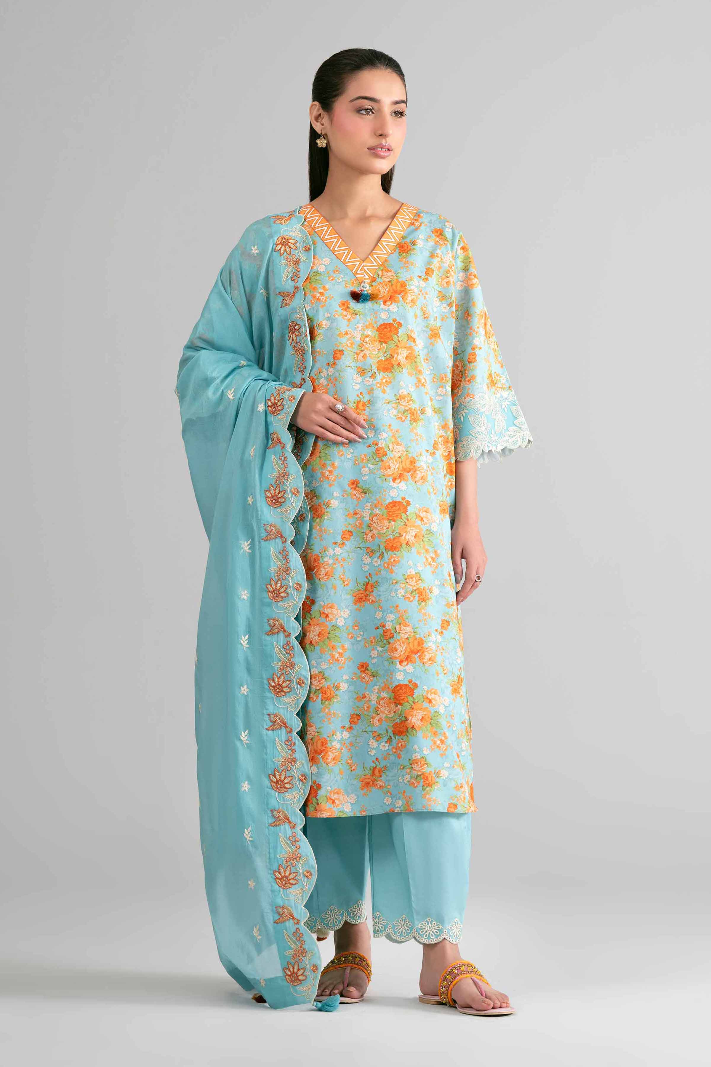 3 Piece - Printed Embroidered Suit - 42601719 Nishat UAE Blue Lawn 3PC Embroidered