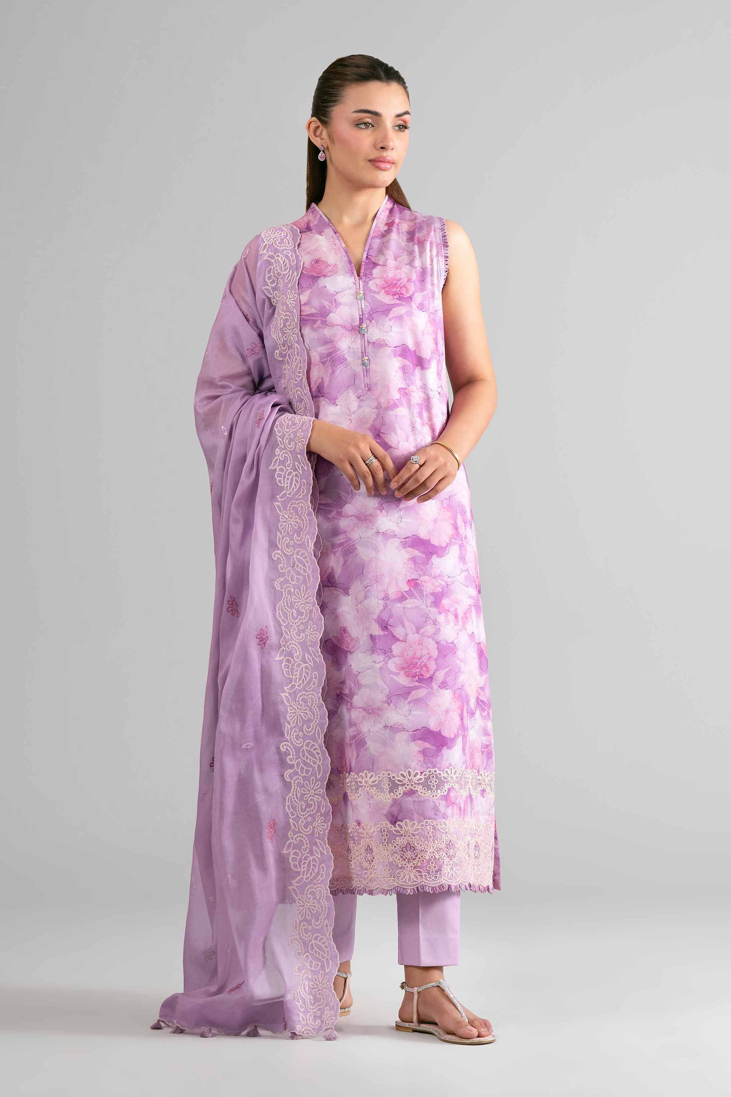 3 Piece - Printed Embroidered Suit - 42601725 Purple Lawn 3PC Embroidered