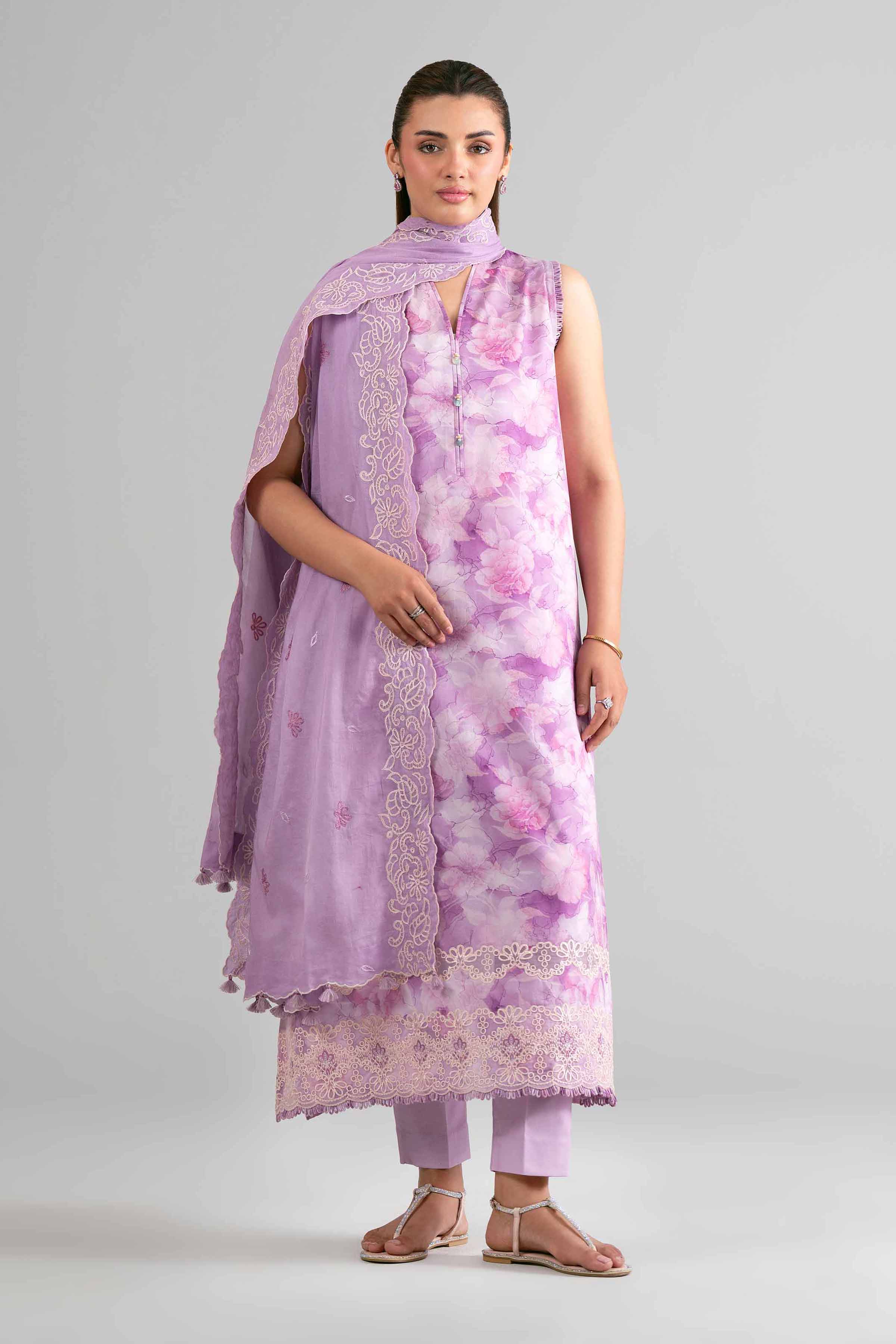 3 Piece - Printed Embroidered Suit - 42601725 Purple Lawn 3PC Embroidered