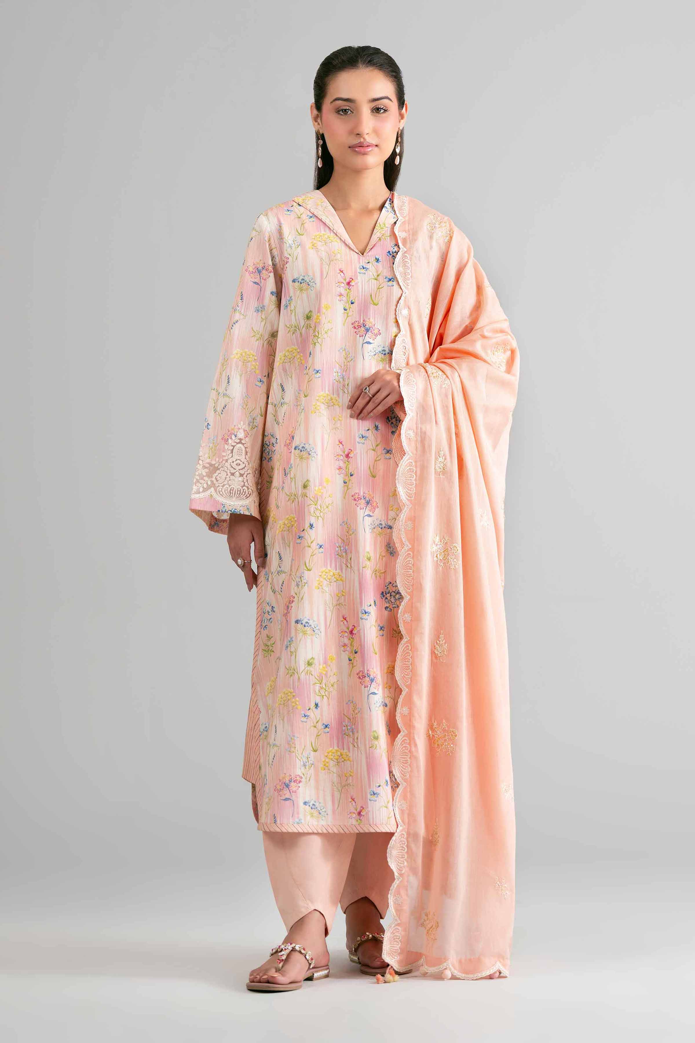 3 Piece - Printed Embroidered Suit - 42601727 Pink Lawn 3PC Embroidered