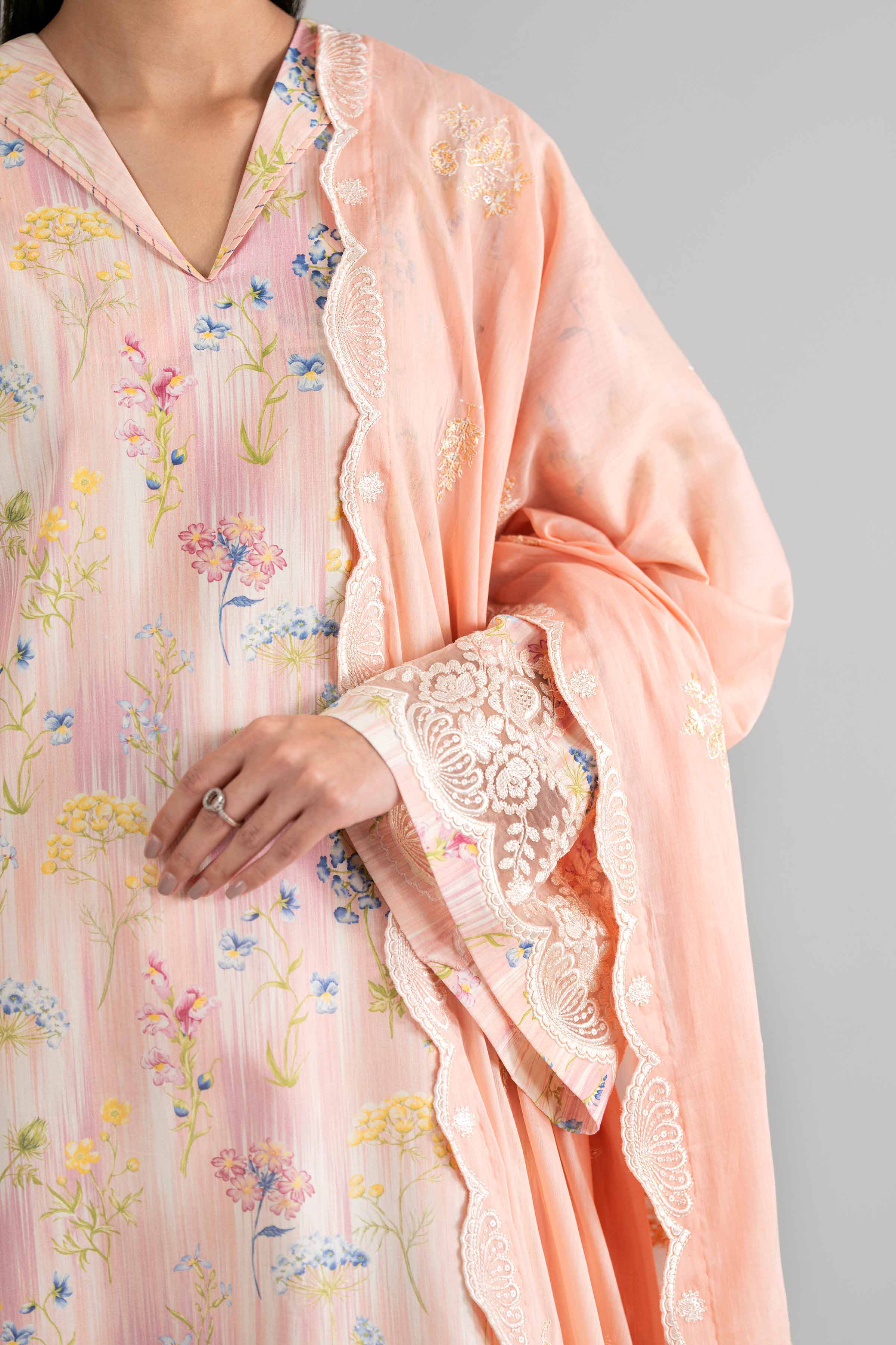 3 Piece - Printed Embroidered Suit - 42601727 Pink Lawn 3PC Embroidered