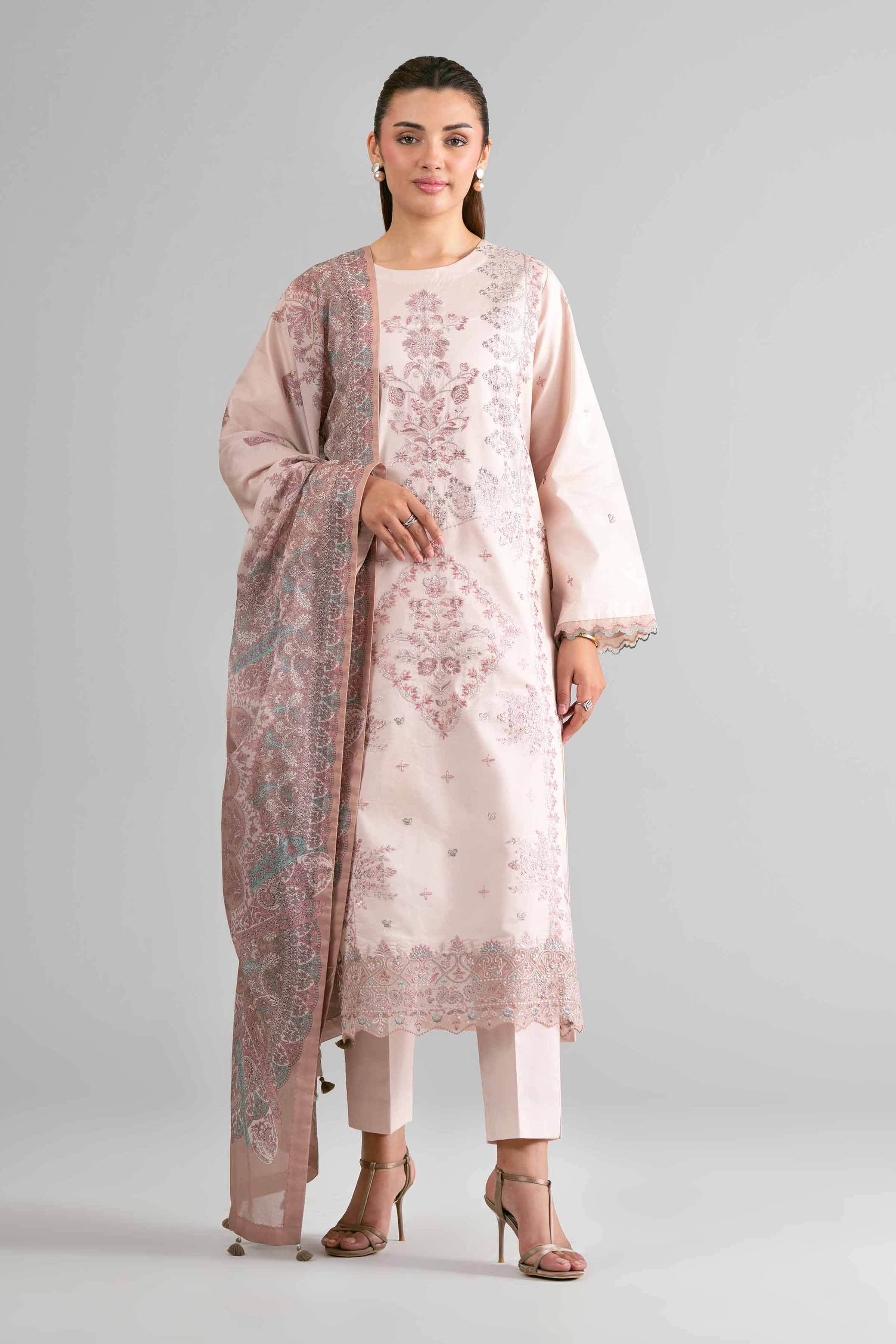 3 Piece - Digital Printed Embroidered Suit - 42601732 Pink Lawn 3PC Embroidered