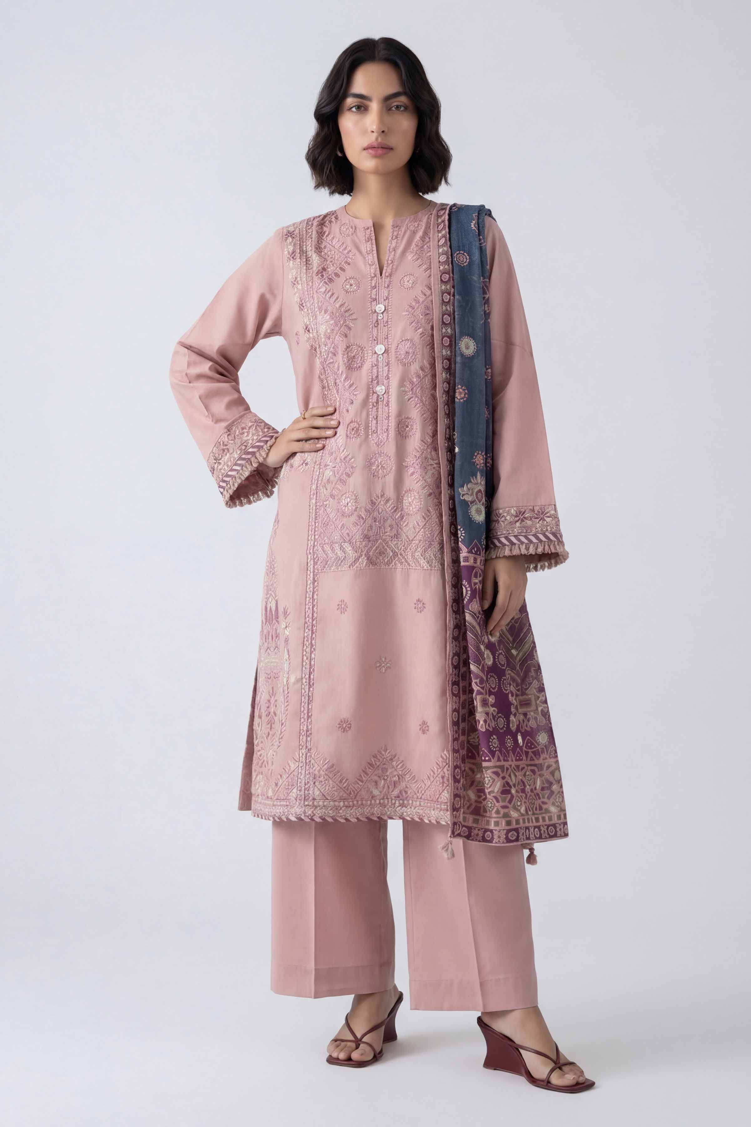 3 Piece - Digital Printed Embroidered Suit - 42601734