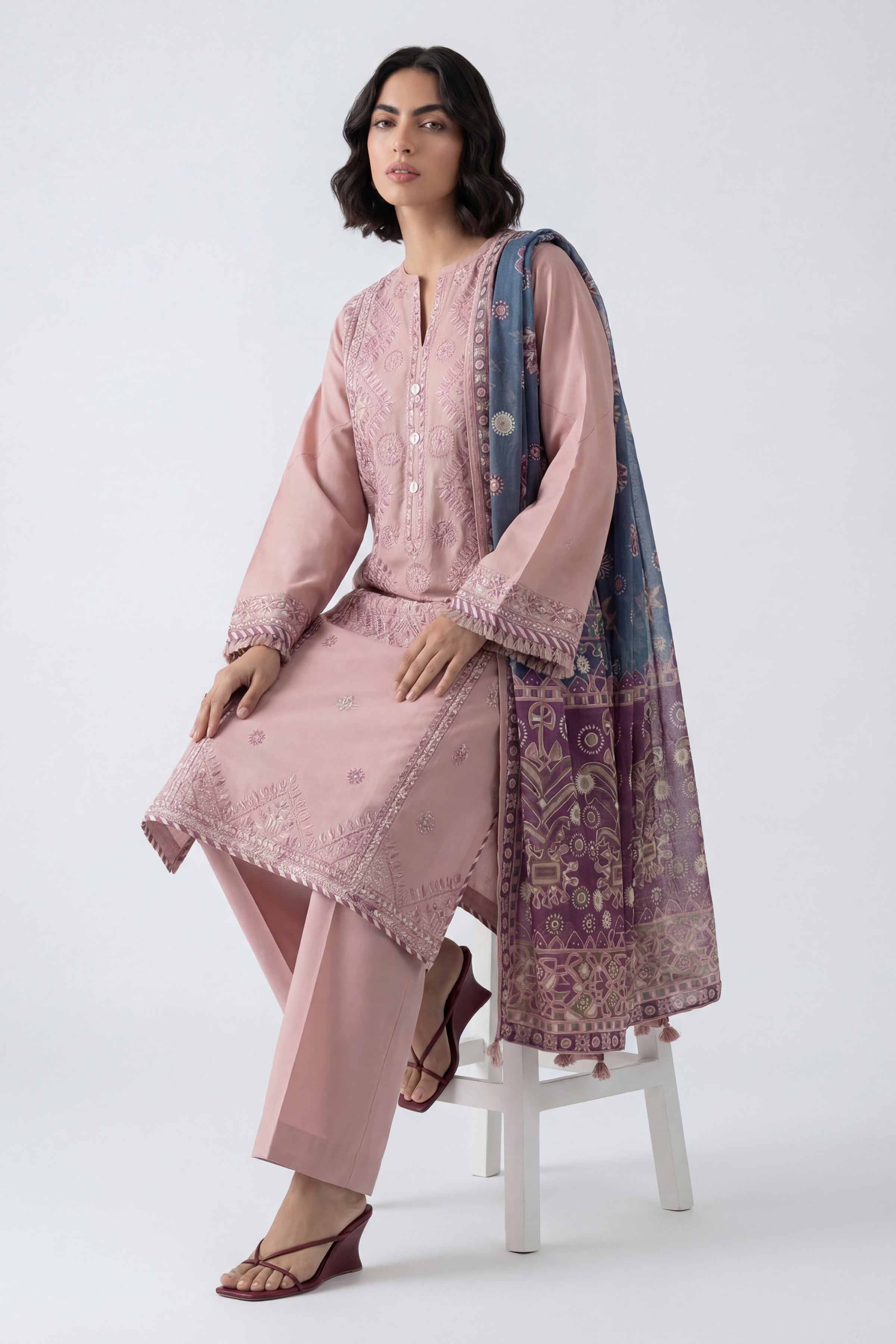 3 Piece - Digital Printed Embroidered Suit - 42601734 Pink Lawn 3PC Embroidered