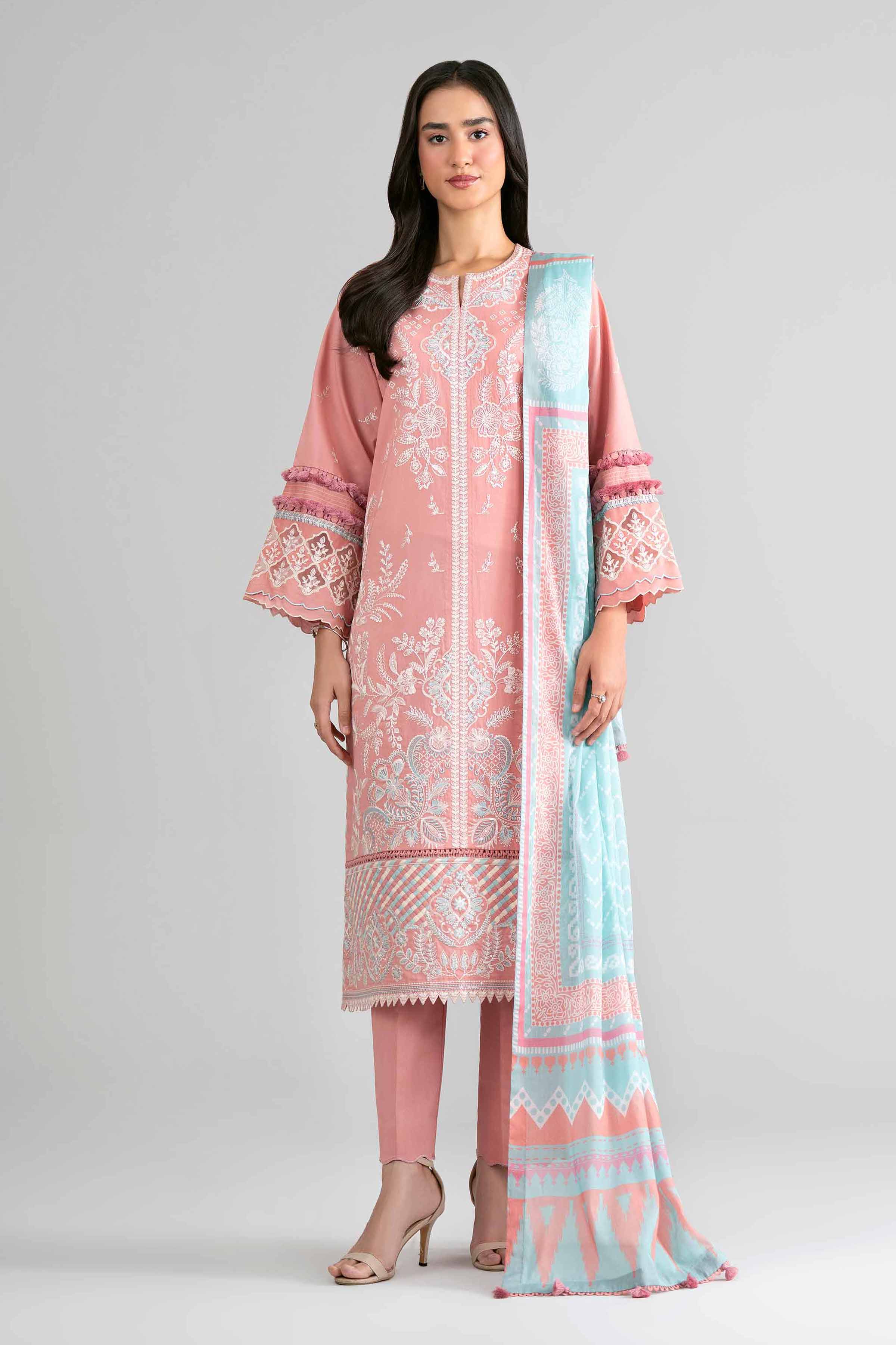 3 Piece - Digital Printed Embroidered Suit - 42601737 Pink Lawn 3PC Embroidered