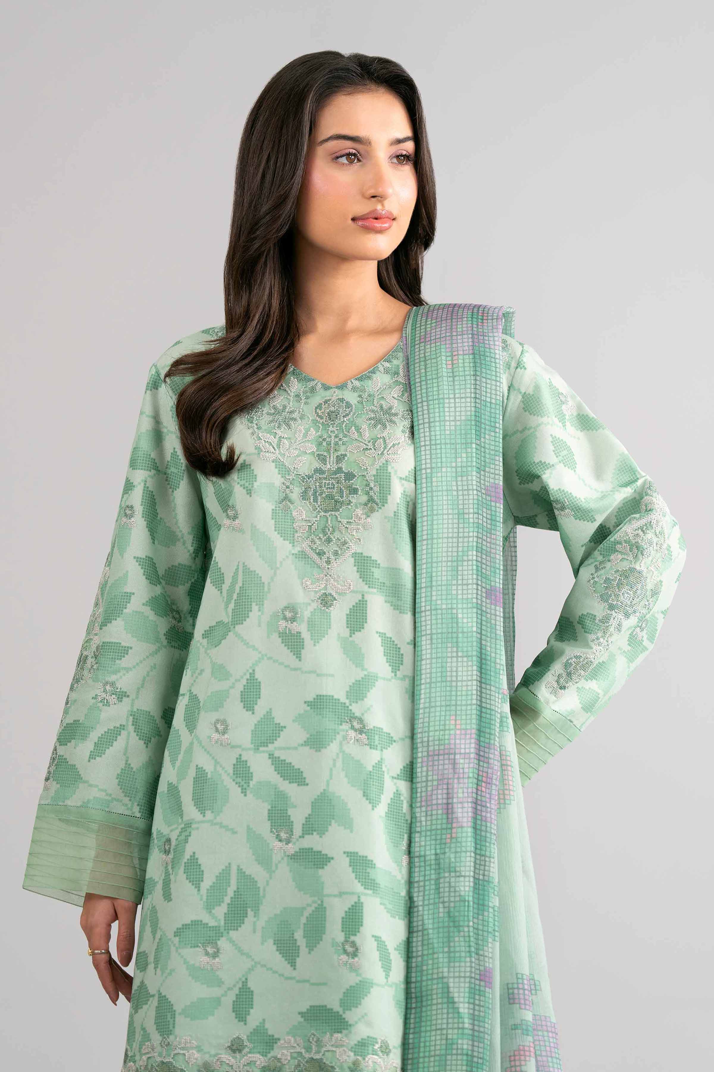 3 Piece - Digital Printed Embroidered Suit - 42601743