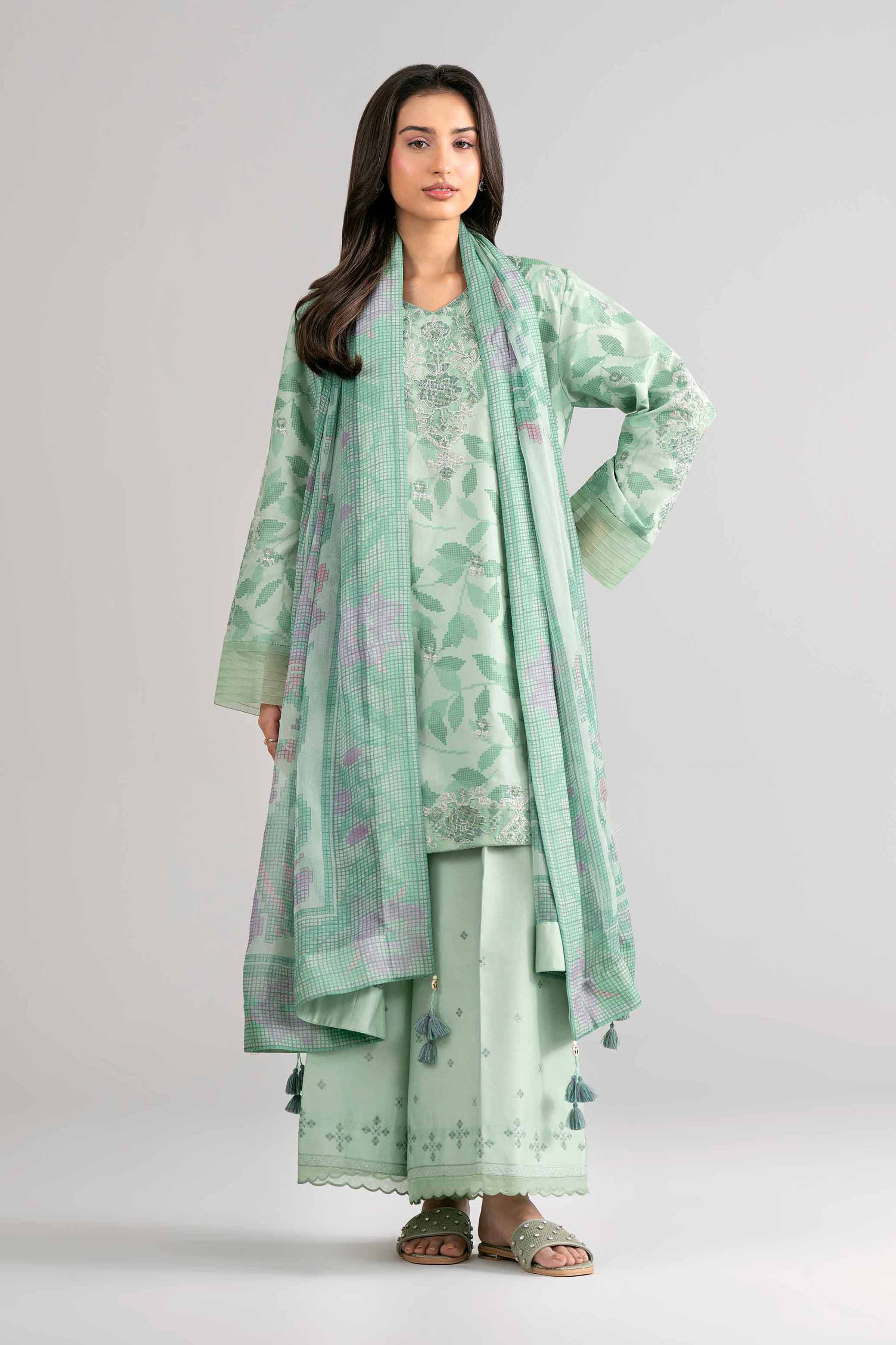 3 Piece - Digital Printed Embroidered Suit - 42601743