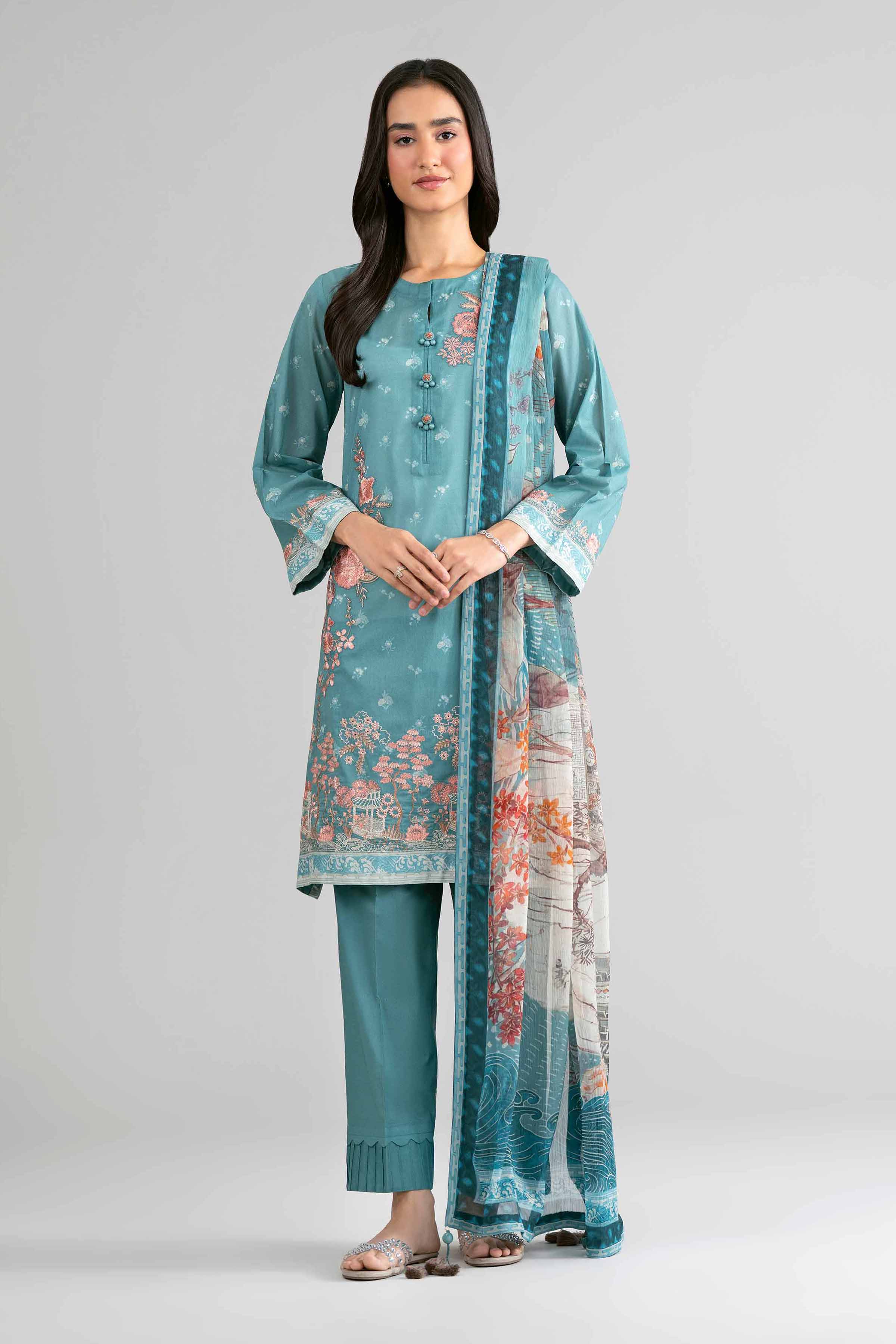3 Piece - Digital Printed Embroidered Suit - 42601748