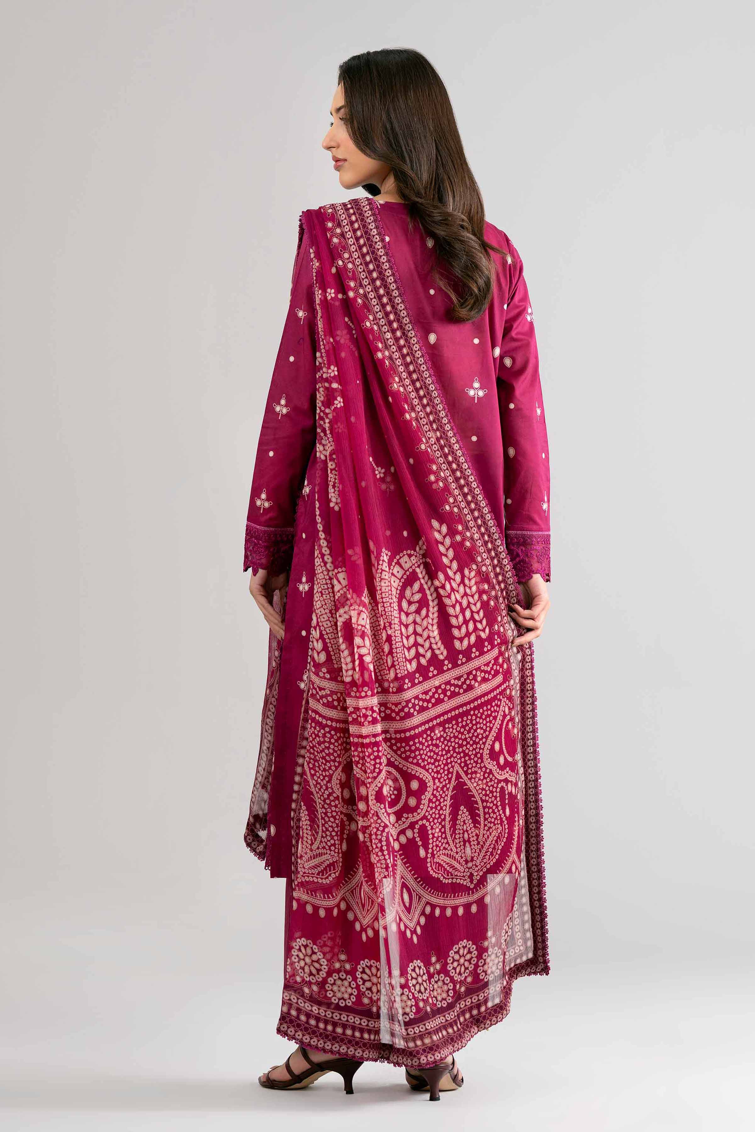 3 Piece - Digital Printed Embroidered Suit - 42601750 Maroon Lawn 3PC Embroidered
