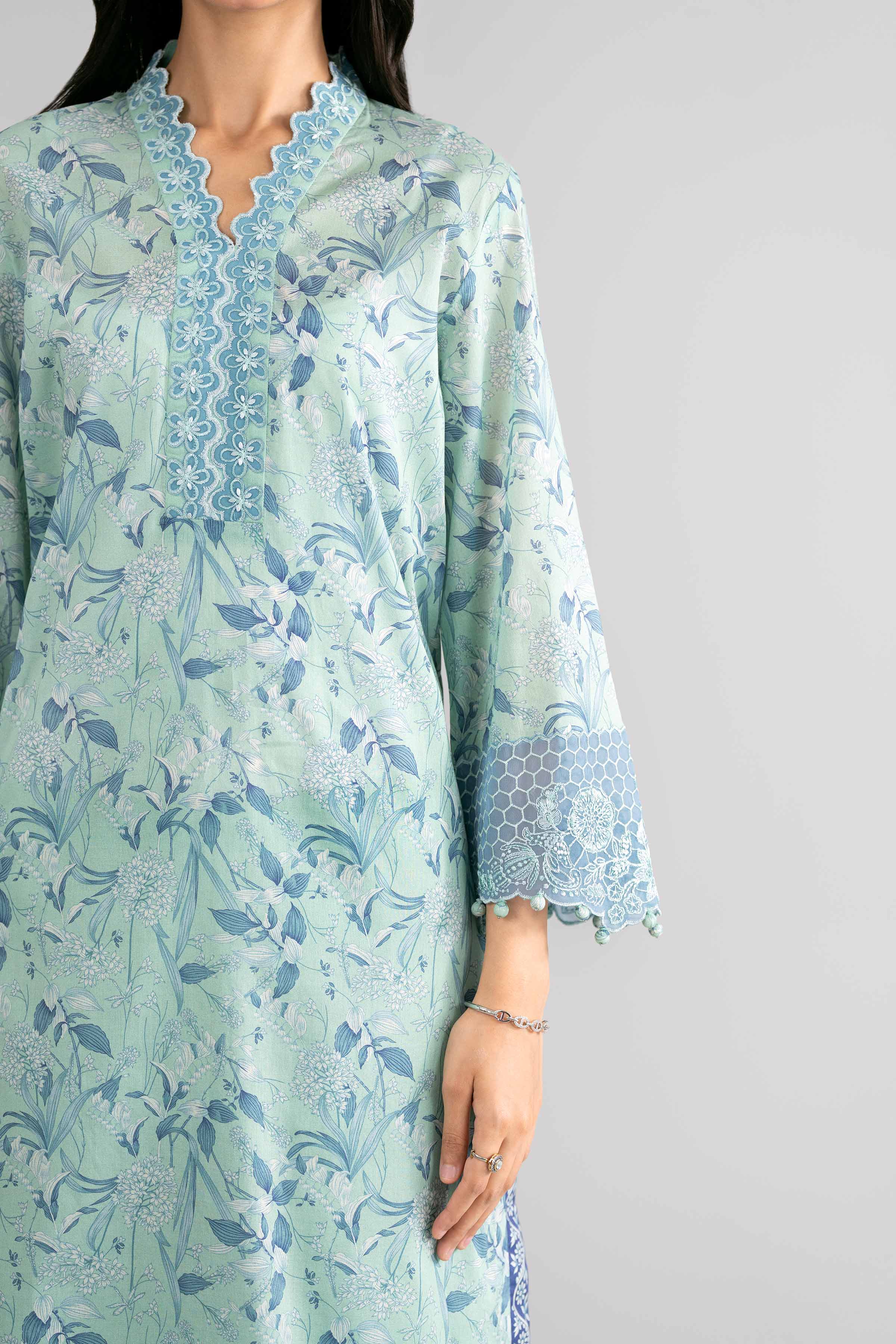 3 Piece - Digital Printed Embroidered Suit - 42601751 Green Lawn 3PC Embroidered