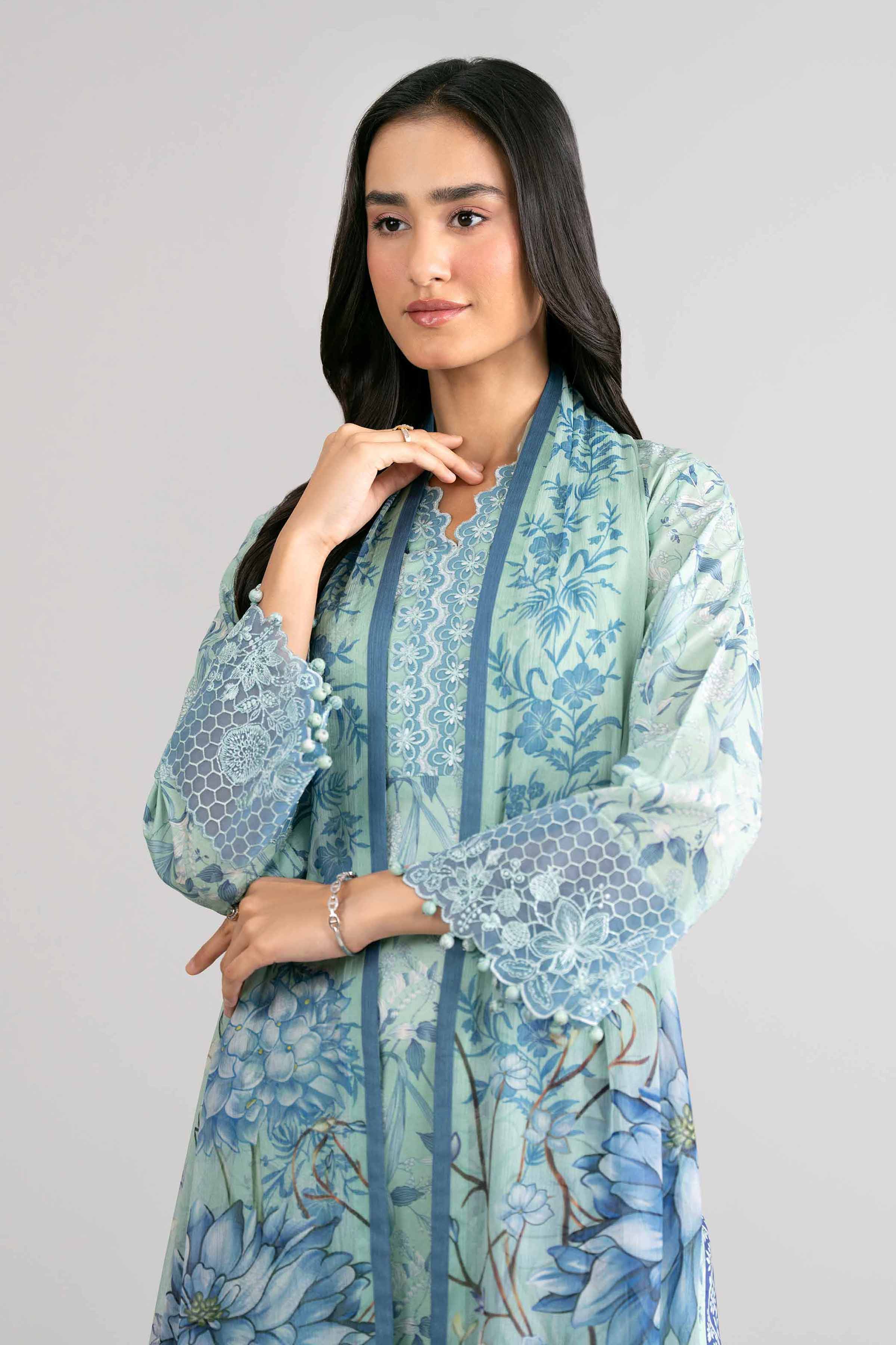 3 Piece - Digital Printed Embroidered Suit - 42601751 Green Lawn 3PC Embroidered