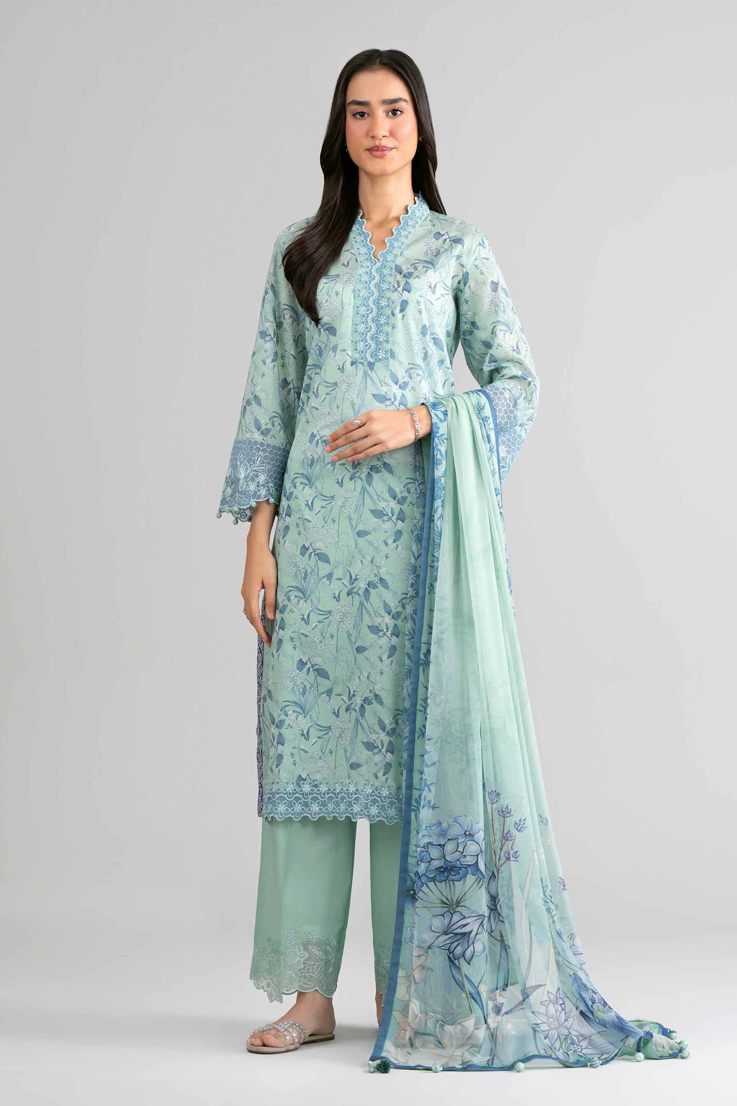 3 Piece - Digital Printed Embroidered Suit - 42601751 Green Lawn 3PC Embroidered