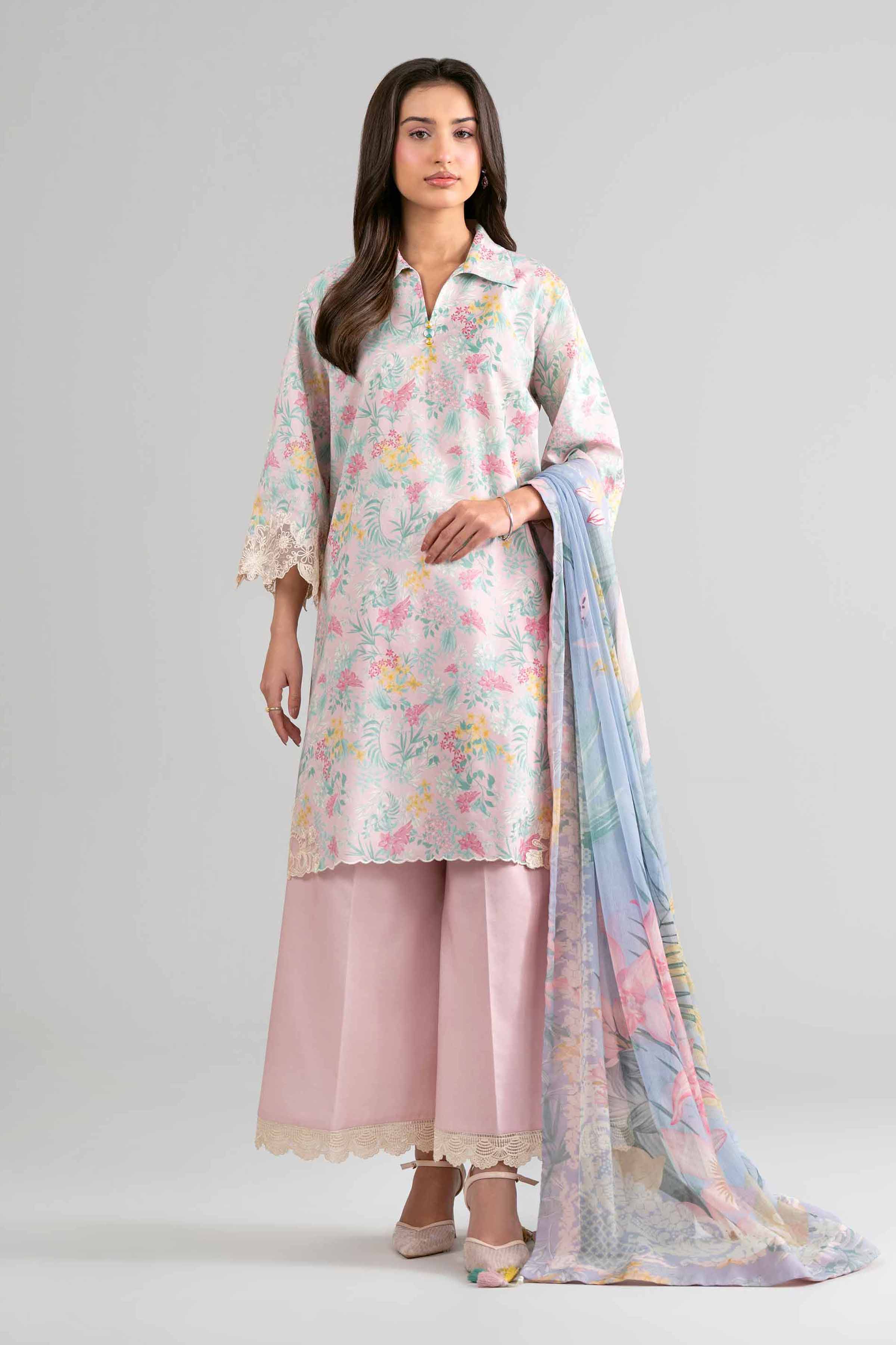 3 Piece - Digital Printed Embroidered Suit - 42601752 Pink Lawn 3PC Embroidered