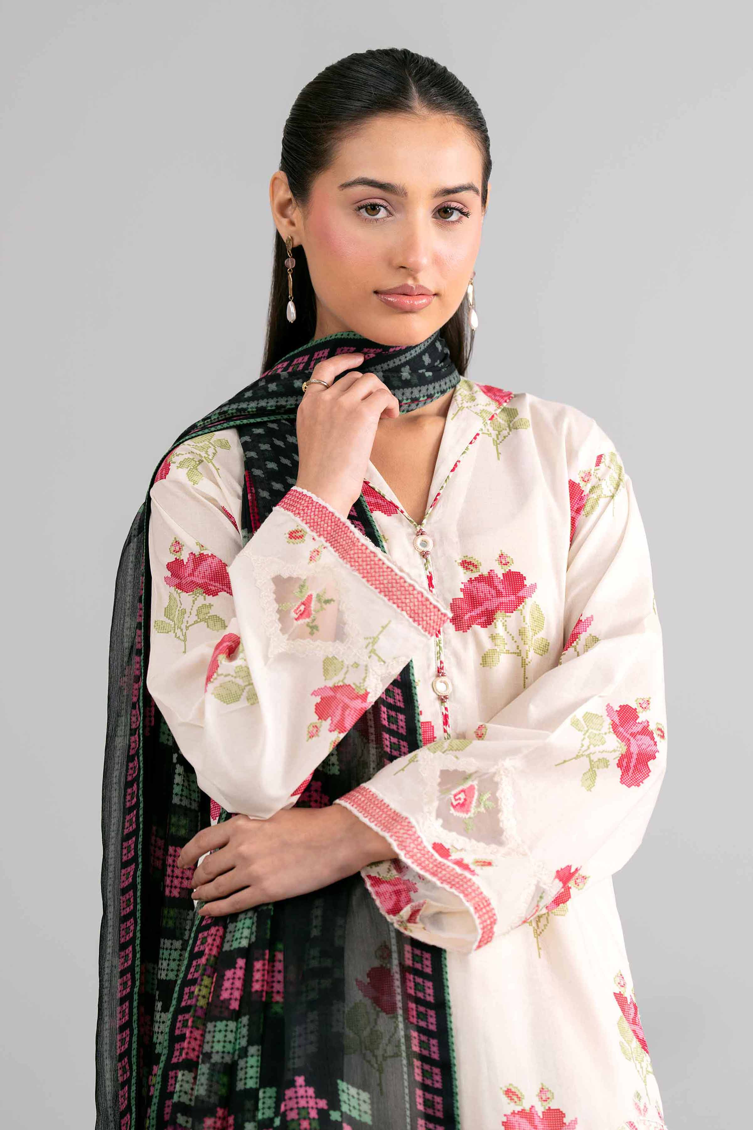 3 Piece - Digital Printed Embroidered Suit - 42601753 Cream Lawn 3PC Embroidered