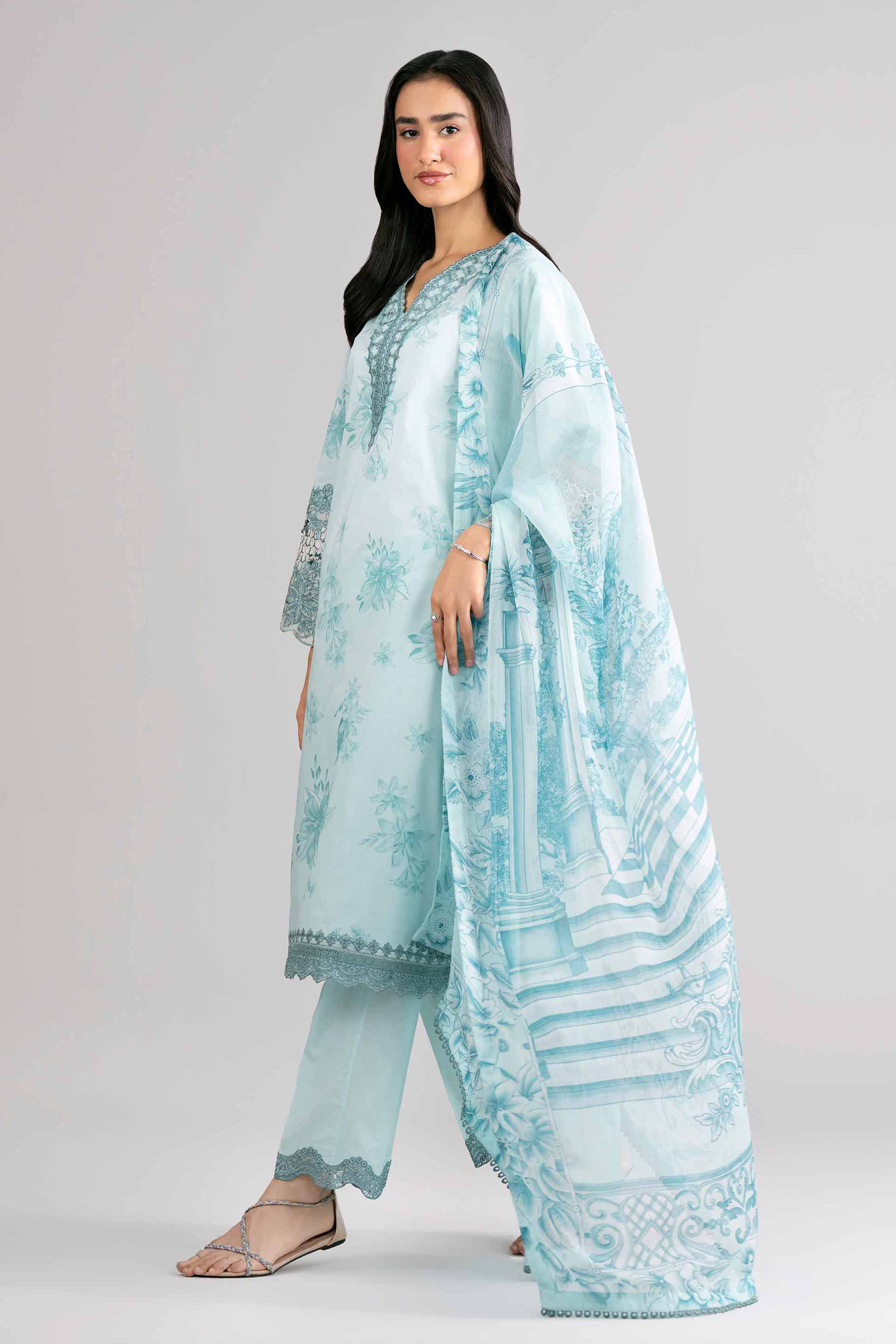3 Piece - Digital Printed Embroidered Suit - 42601755 Green Lawn 3PC Embroidered