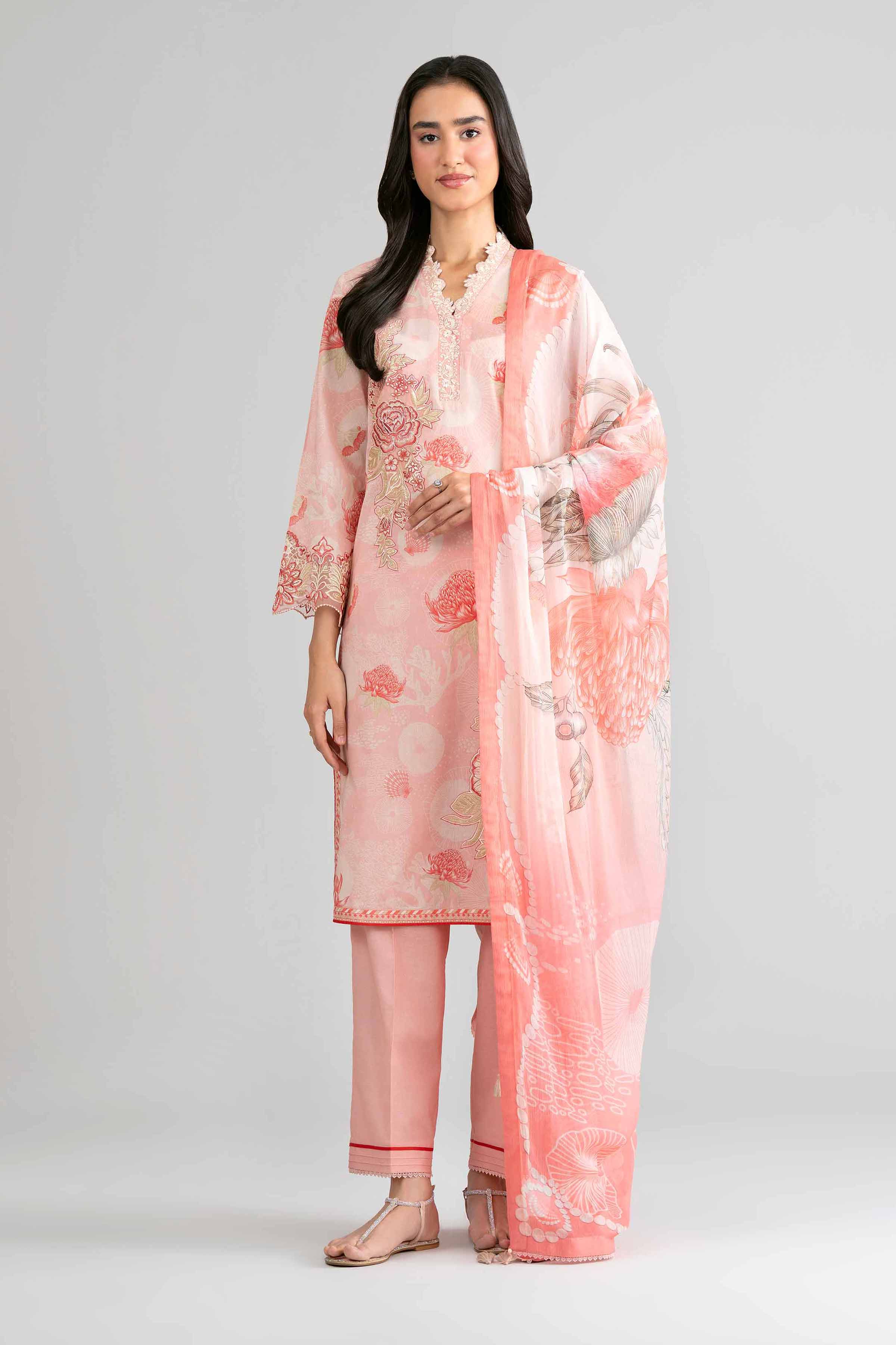 3 Piece - Digital Printed Embroidered Suit - 42601756 Pink Lawn 3PC Embroidered
