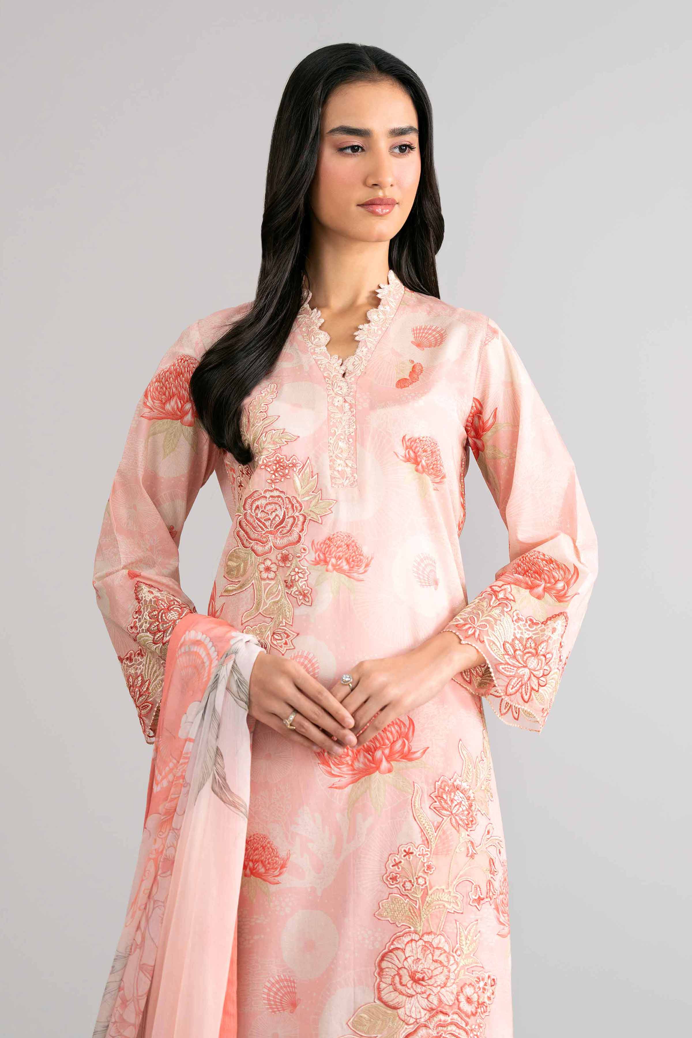 3 Piece - Digital Printed Embroidered Suit - 42601756 Pink Lawn 3PC Embroidered