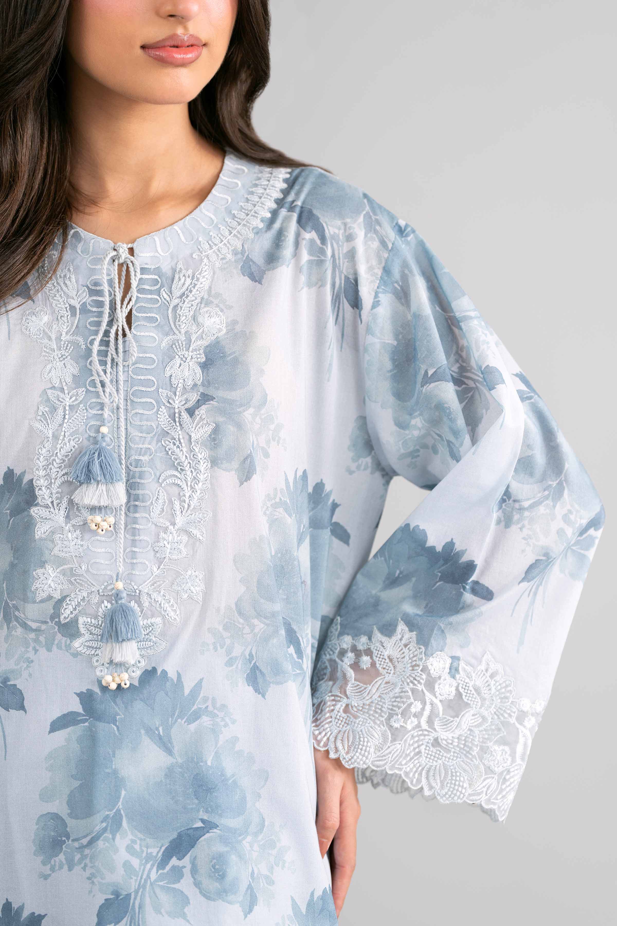 3 Piece - Digital Printed Embroidered Suit - 42601757 Blue Lawn 3PC Embroidered