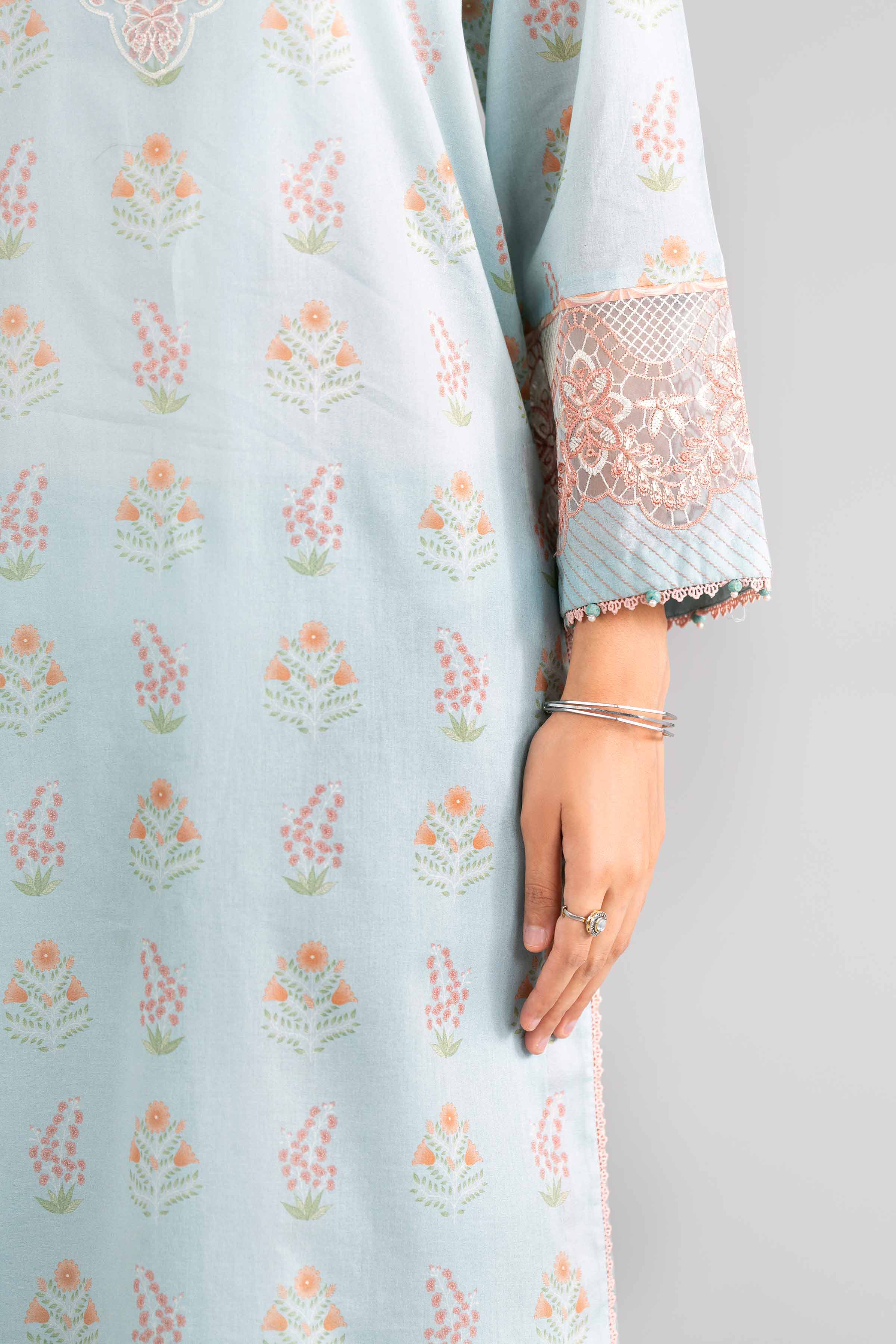 3 Piece - Digital Printed Embroidered Suit - 42601758 Blue Lawn 3PC Embroidered