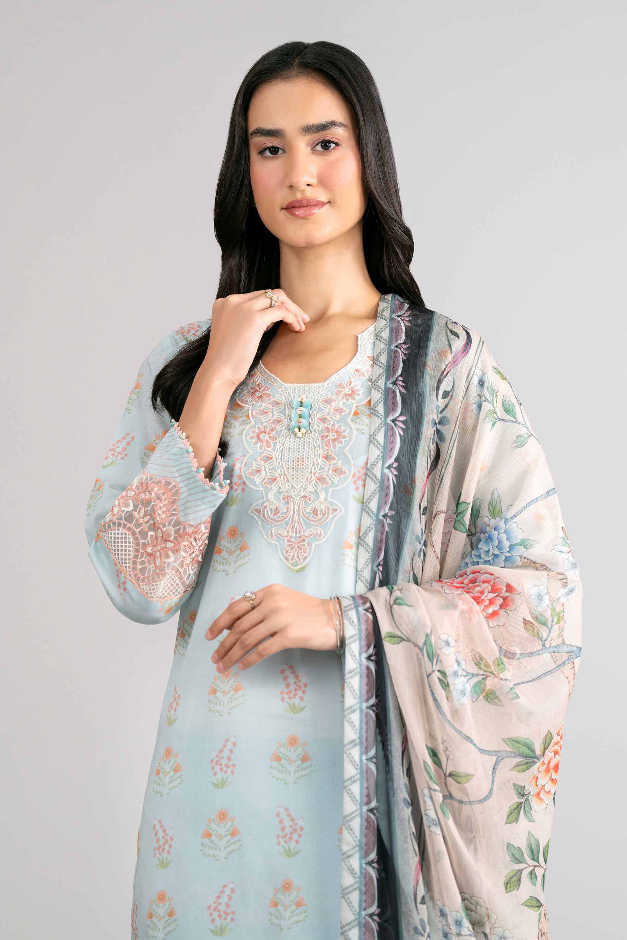 3 Piece - Digital Printed Embroidered Suit - 42601758 Blue Lawn 3PC Embroidered