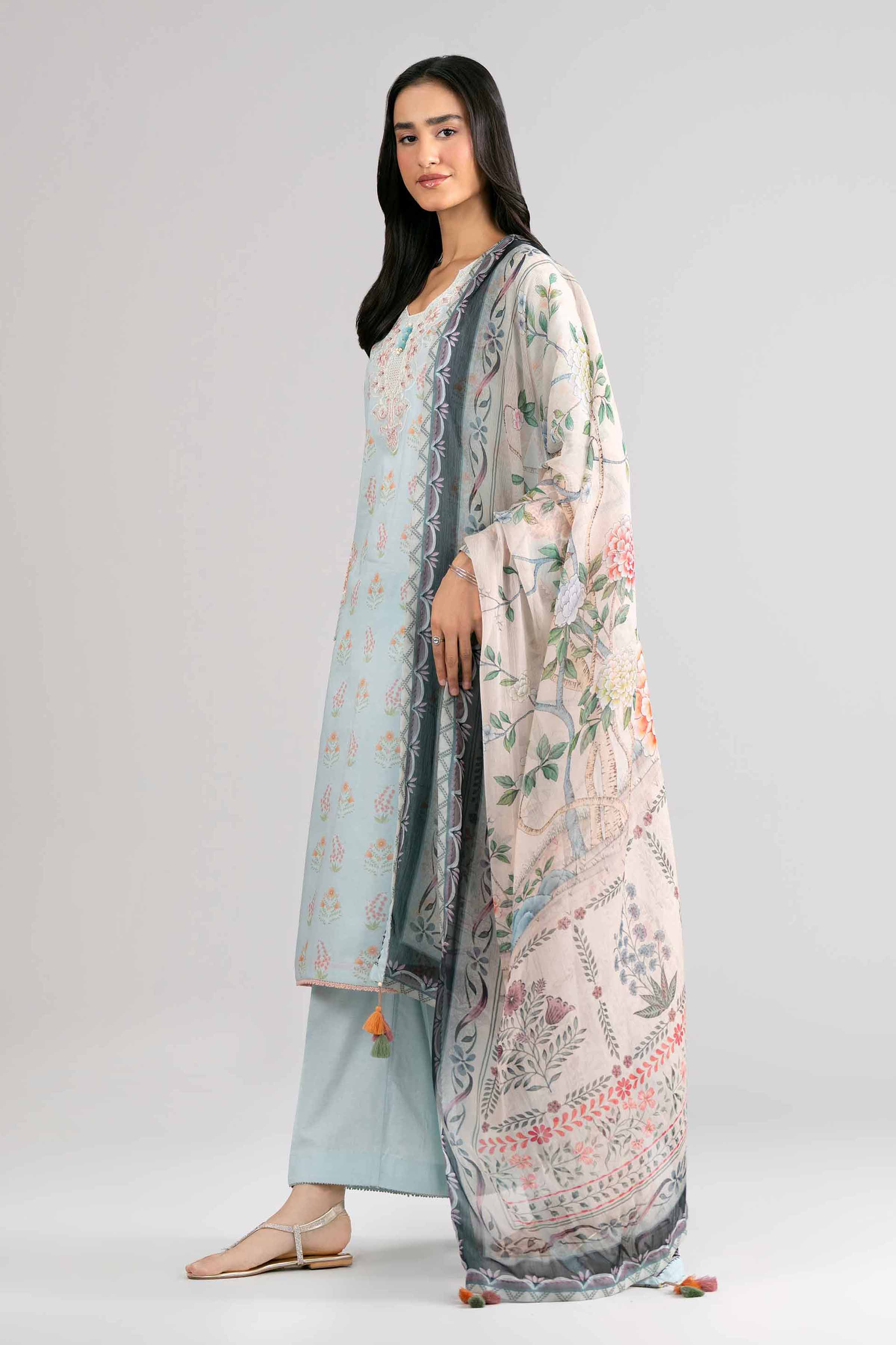 3 Piece - Digital Printed Embroidered Suit - 42601758 Blue Lawn 3PC Embroidered