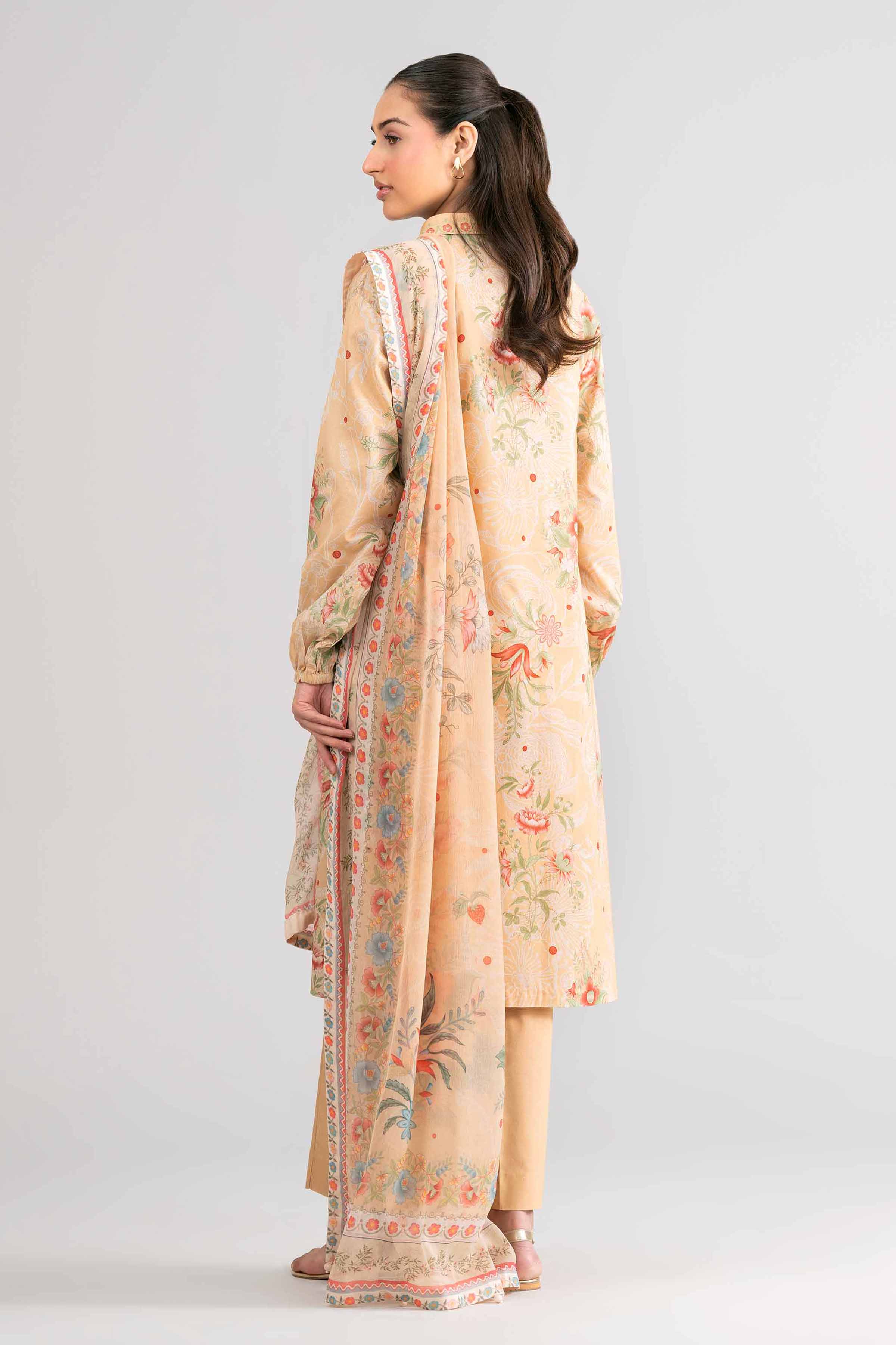 3 Piece - Digital Printed Suit - 42601759 Yellow Lawn 3PC Printed