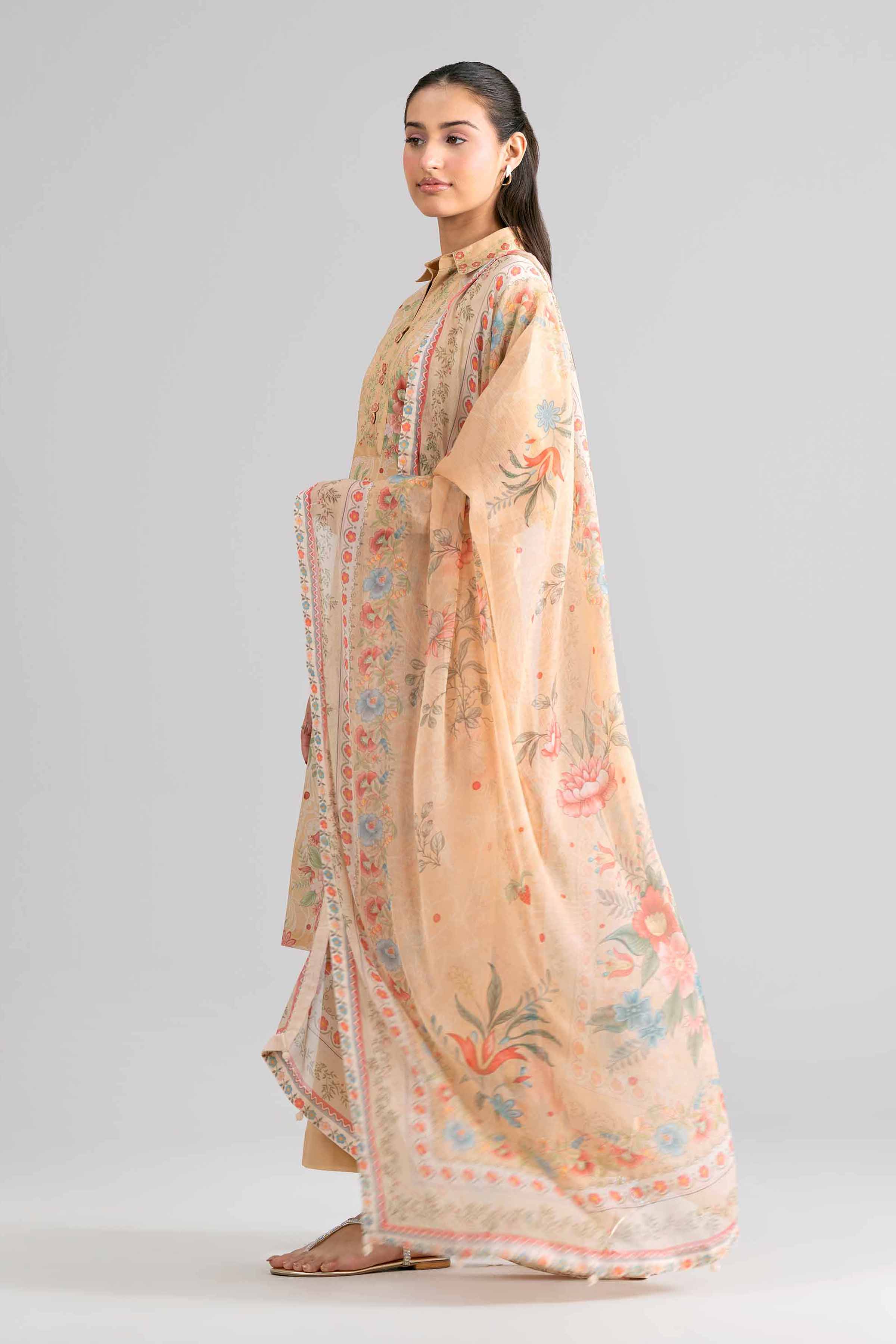 3 Piece - Digital Printed Suit - 42601759 Yellow Lawn 3PC Printed