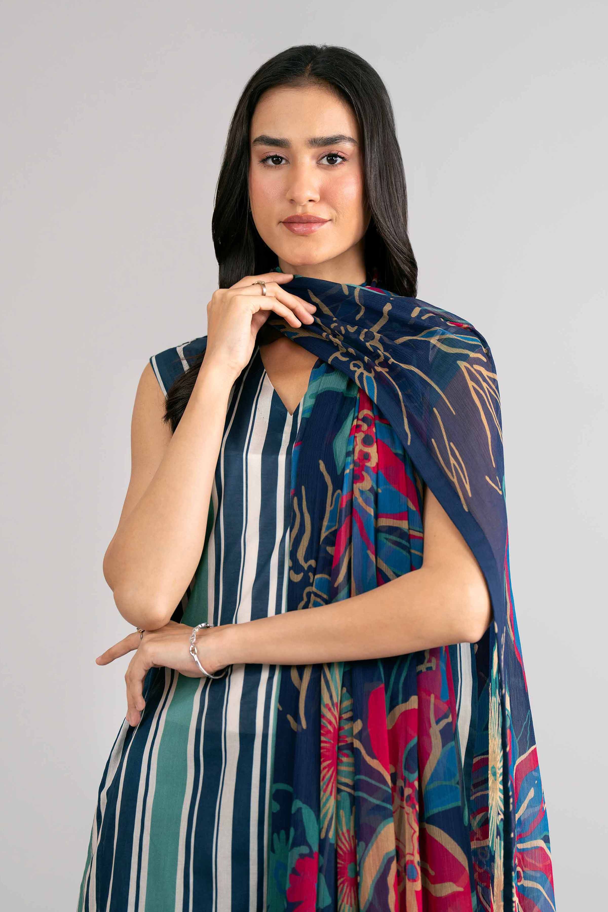 3 Piece - Digital Printed Suit - 42601765 Blue Lawn 3PC Printed