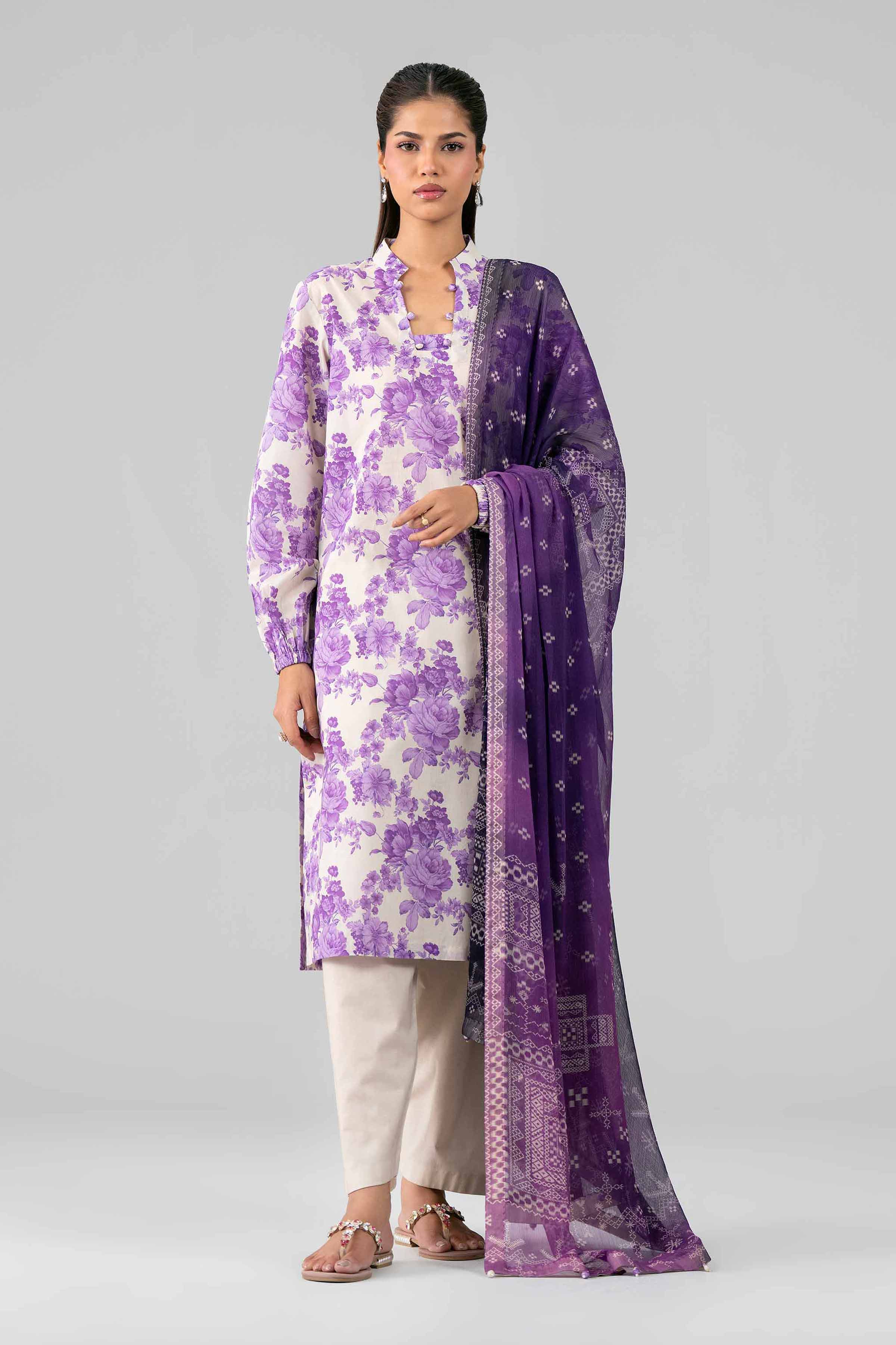 3 Piece - Digital Printed Suit - 42601766 Purple Lawn 3PC Printed