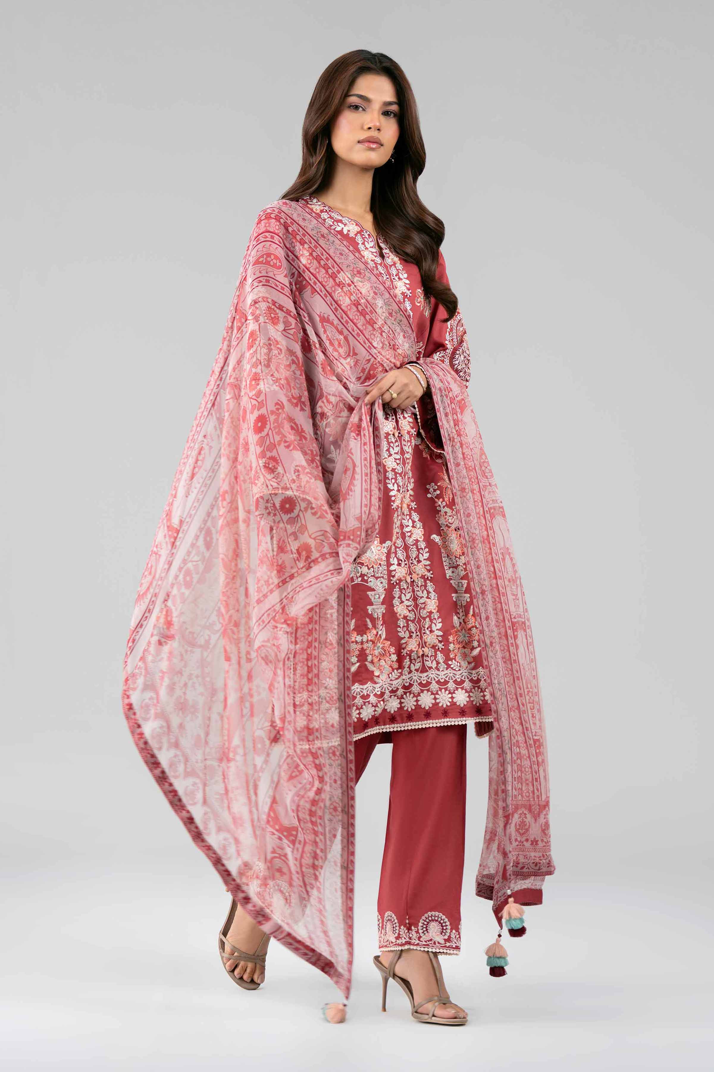 3 Piece - Digital Printed Embroidered Suit - 42601769 Red Lawn 3PC Embroidered
