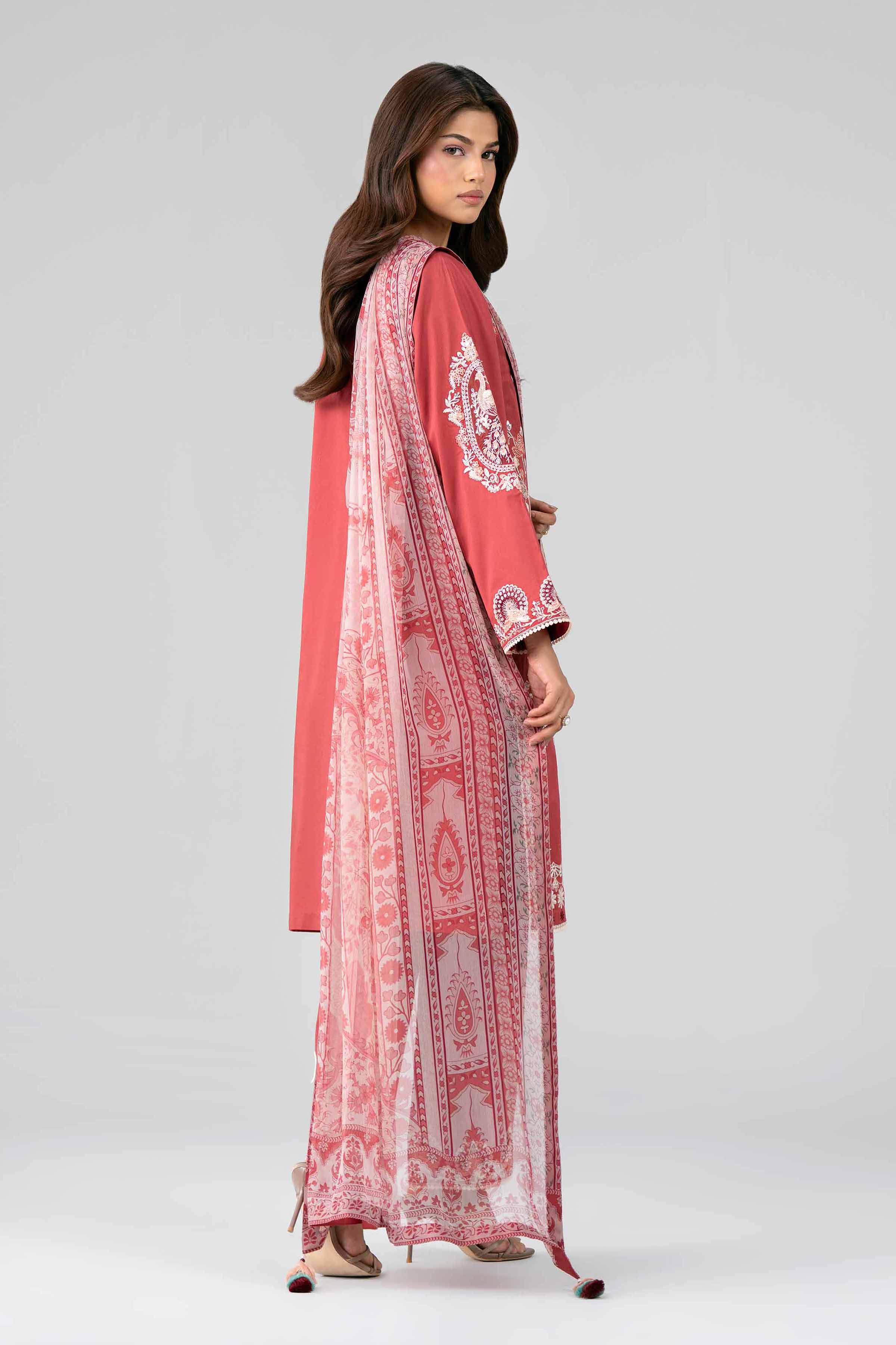 3 Piece - Digital Printed Embroidered Suit - 42601769 Red Lawn 3PC Embroidered