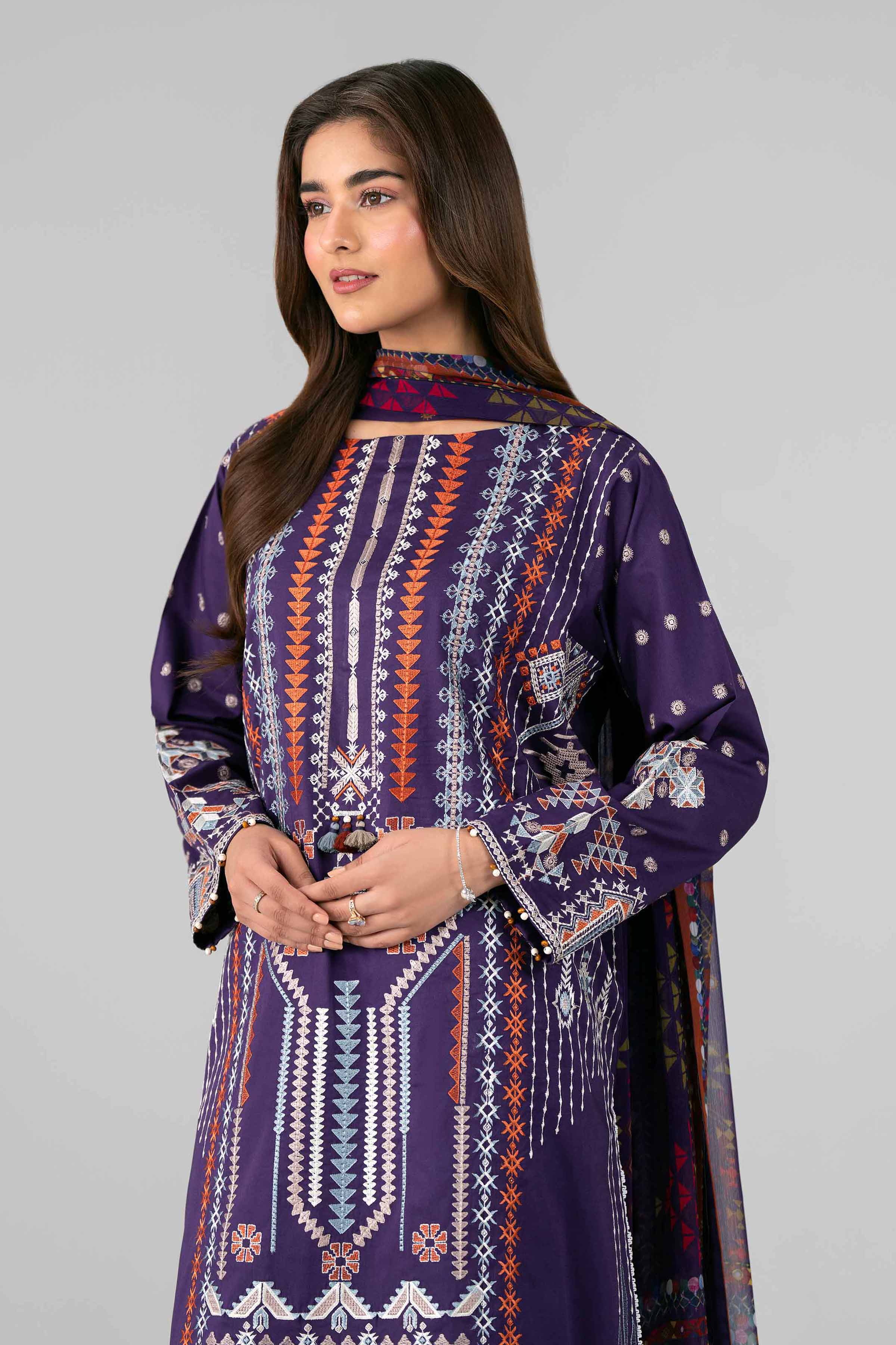 3 Piece - Digital Printed Embroidered Suit - 42601772 Purple Lawn 3PC Embroidered
