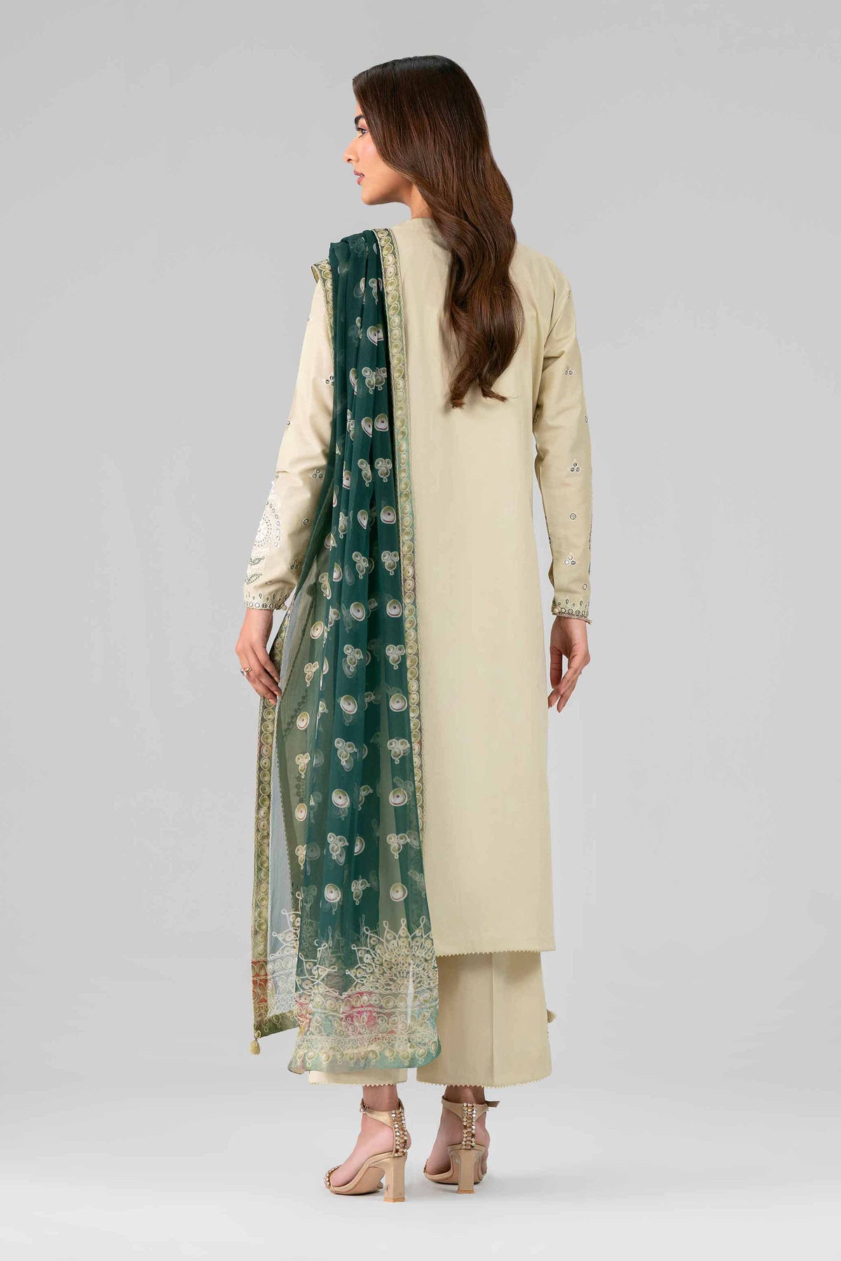 NISHAT UAE 3Pc Embroidered Unstitched Women Beige Lawn Suit