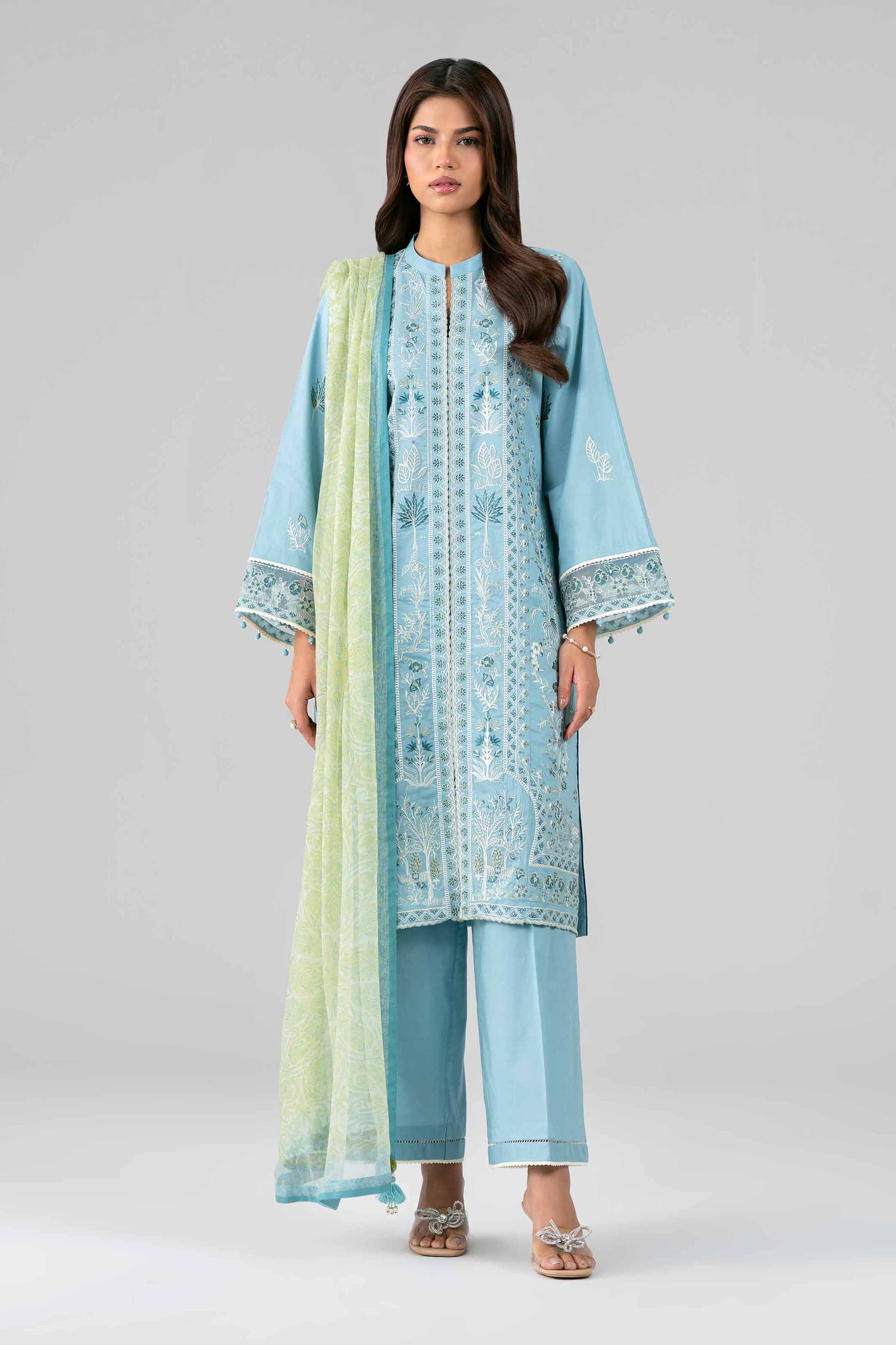 3 Piece - Digital Printed Embroidered Suit - 42601776 Blue Lawn 3PC Embroidered