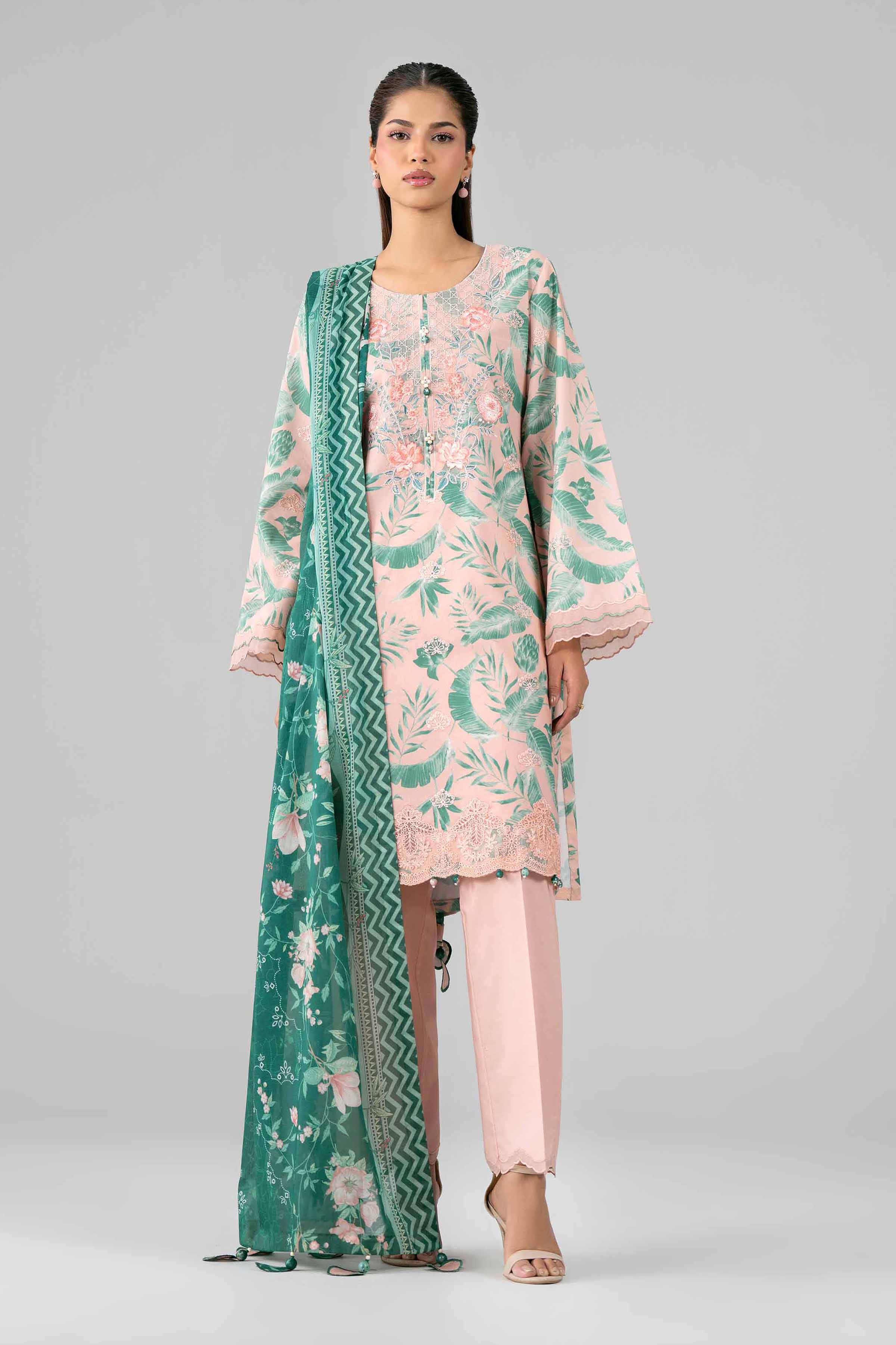 3 Piece - Printed Embroidered Suit - 42601779 Pink Lawn 3PC Embroidered