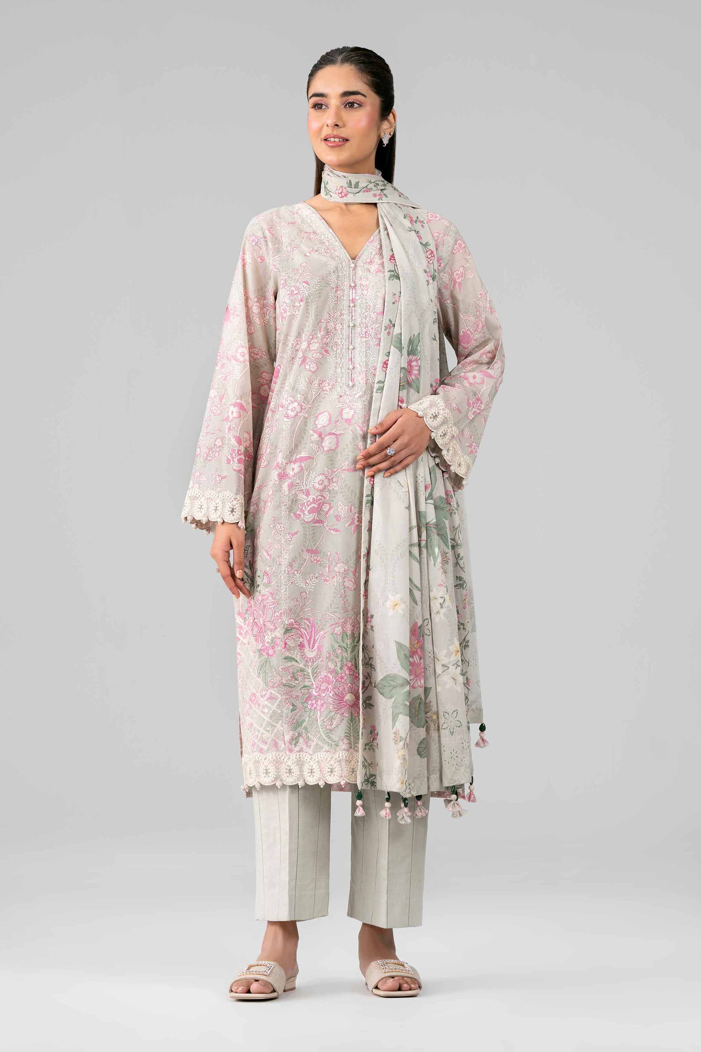 3 Piece - Printed Embroidered Suit - 42601780 Green Lawn 3PC Embroidered