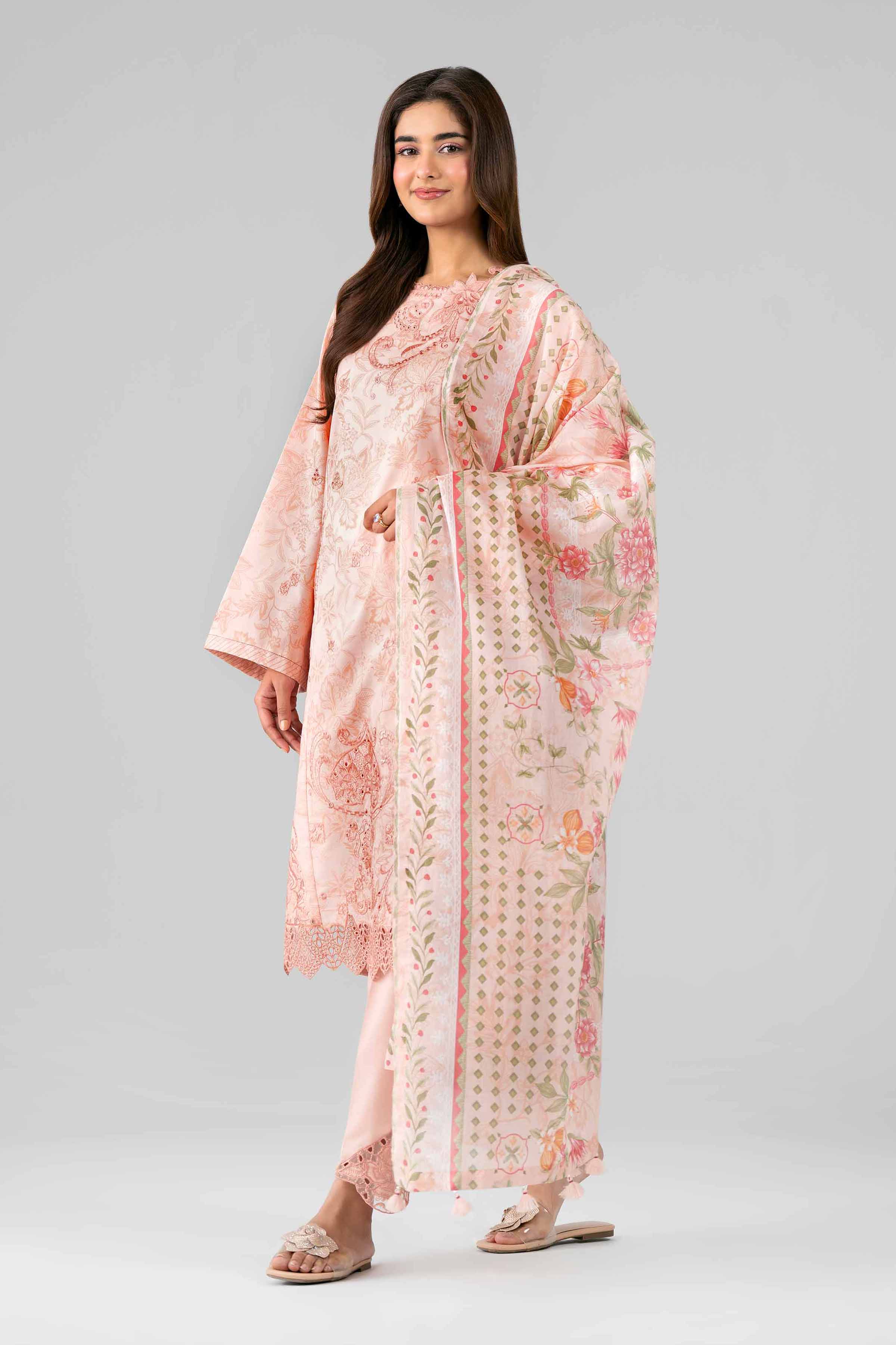 3 Piece - Printed Embroidered Suit - 42601781 Pink Lawn 3PC Embroidered
