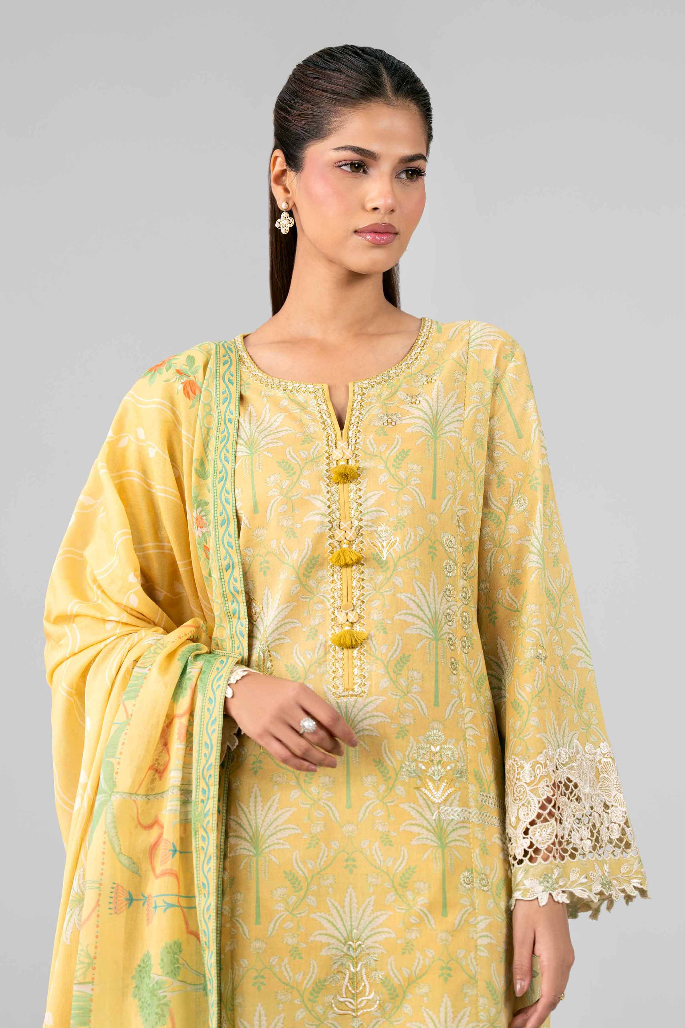 3 Piece - Printed Embroidered Suit - 42601782 Yellow Lawn 3PC Embroidered