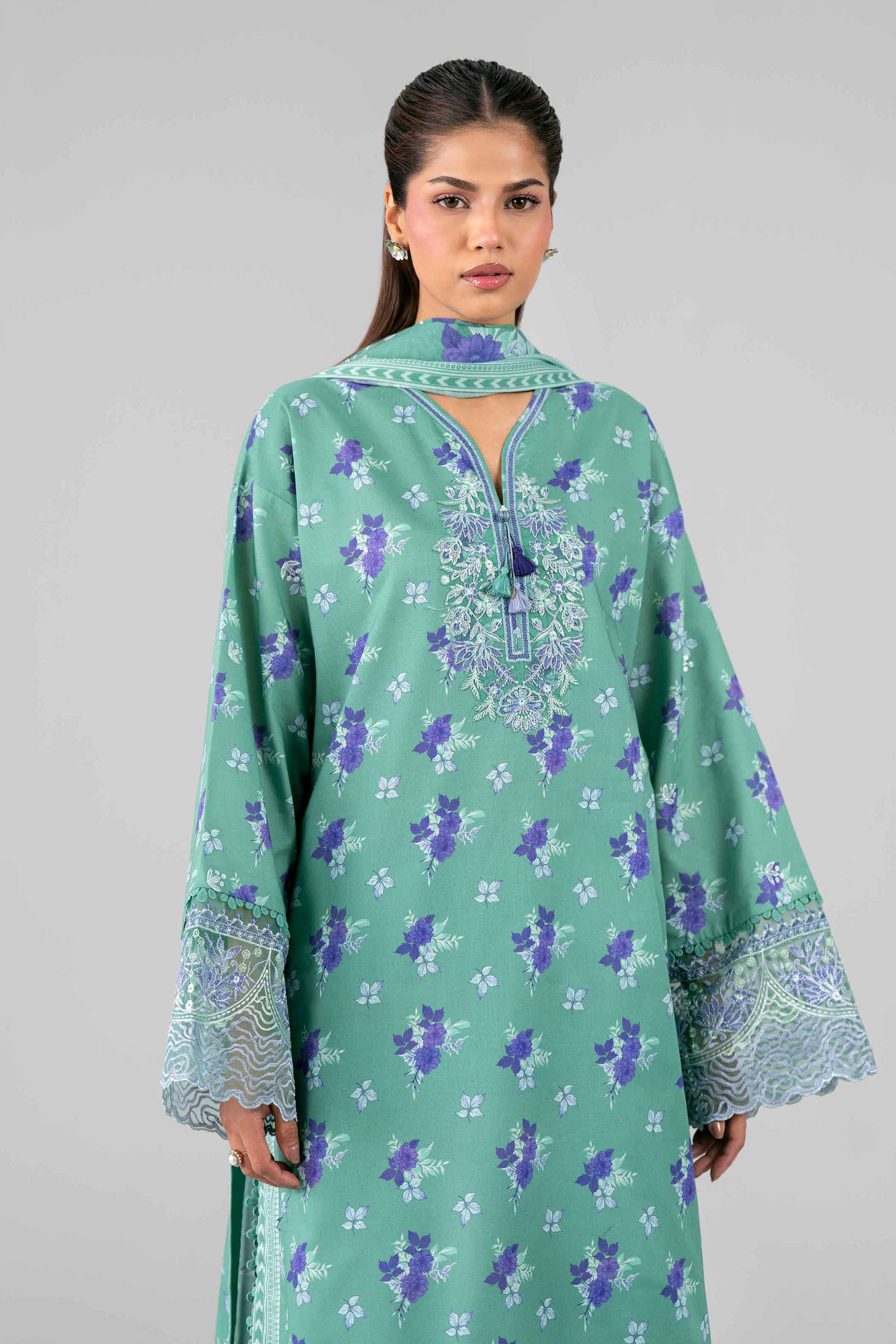 3 Piece - Printed Embroidered Suit - 42601784