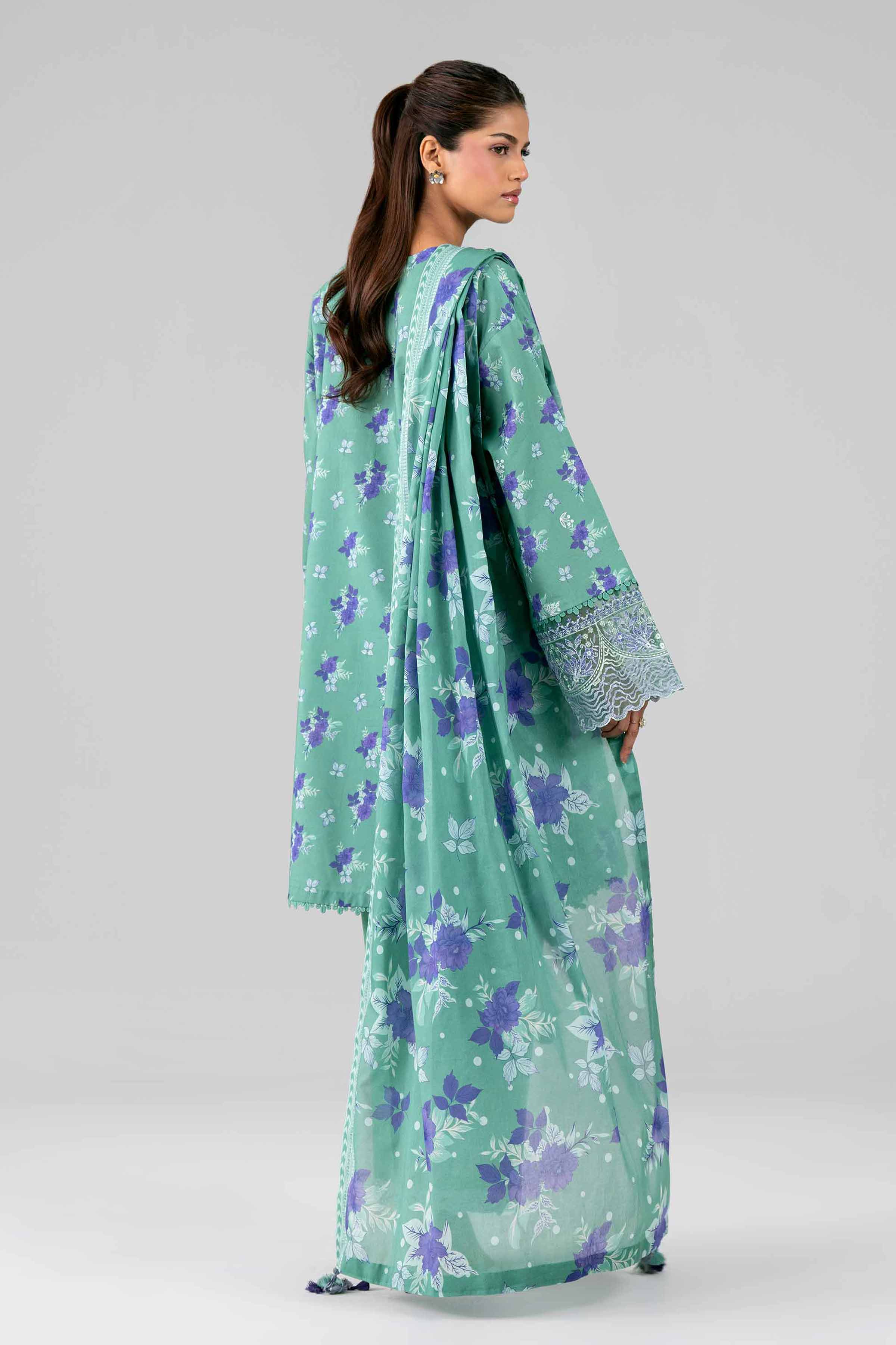 3 Piece - Printed Embroidered Suit - 42601784 Green Lawn 3PC Embroidered