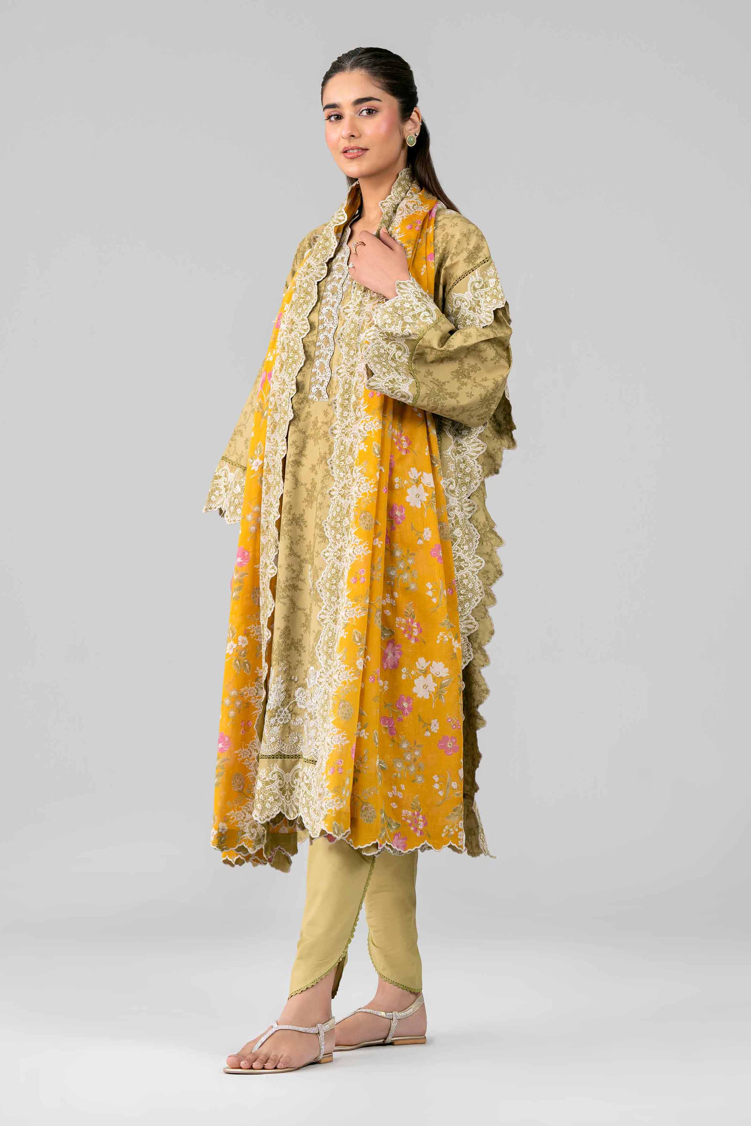 3 Piece - Printed Embroidered Suit - 42601785 Green Lawn 3PC Embroidered