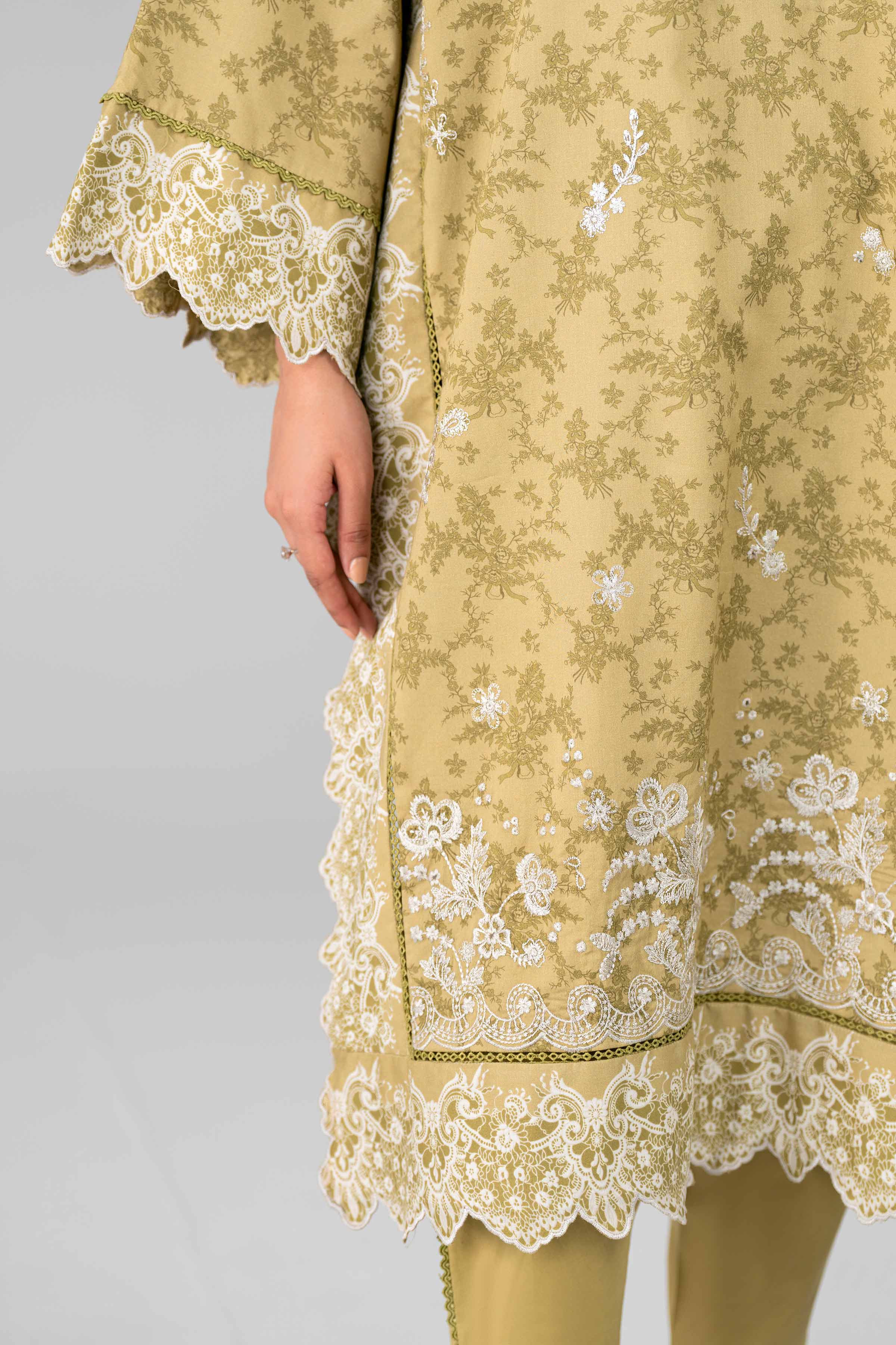 3 Piece - Printed Embroidered Suit - 42601785 Green Lawn 3PC Embroidered