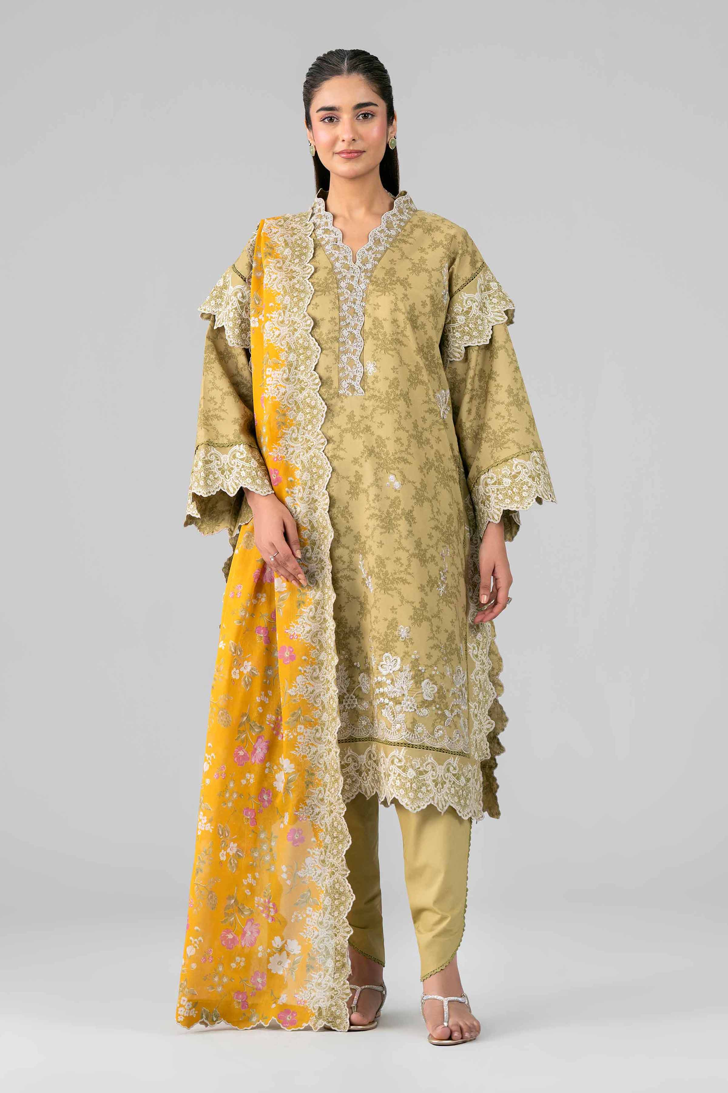 3 Piece - Printed Embroidered Suit - 42601785