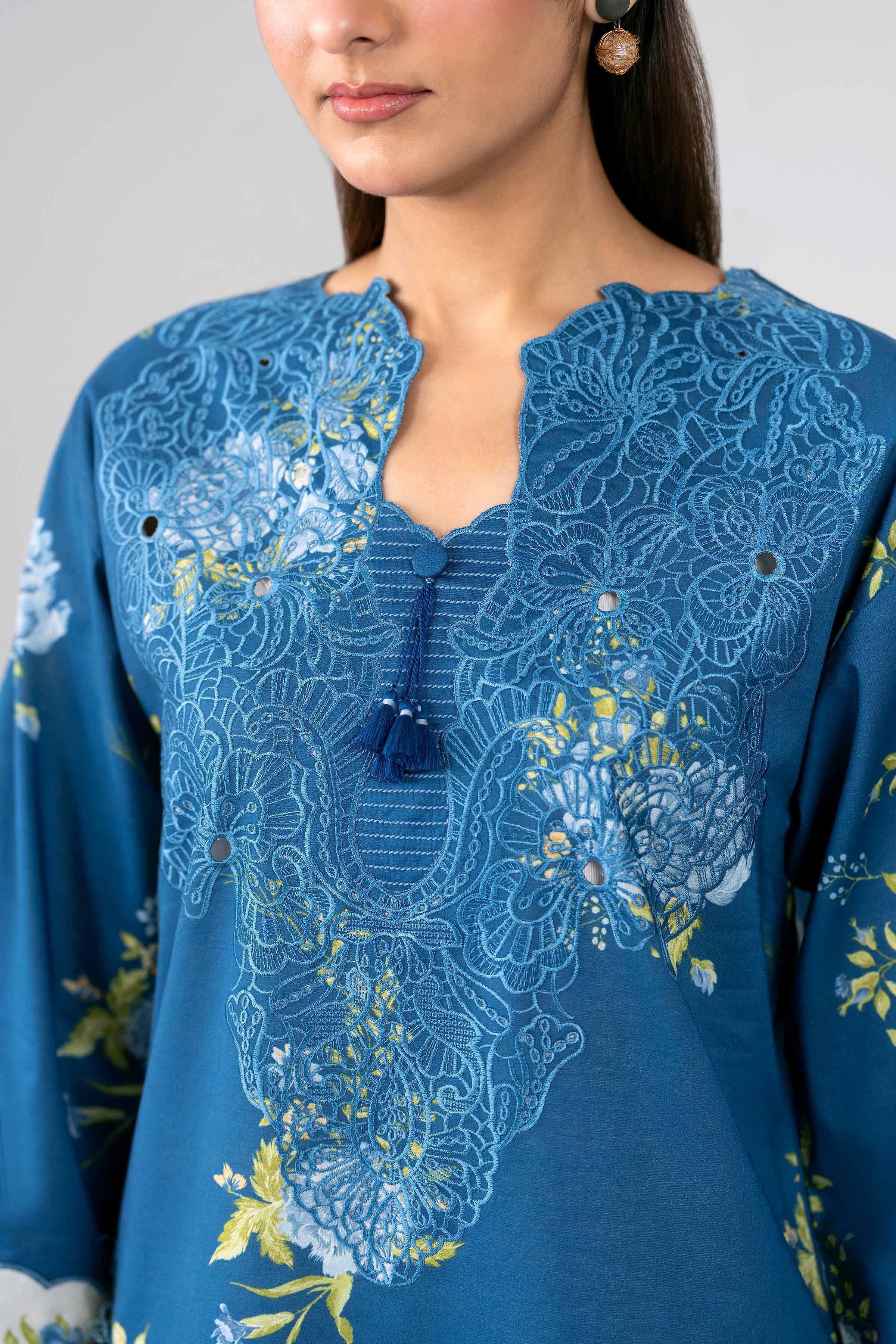3 Piece - Printed Embroidered Suit - 42601786 Blue Lawn 3PC Embroidered