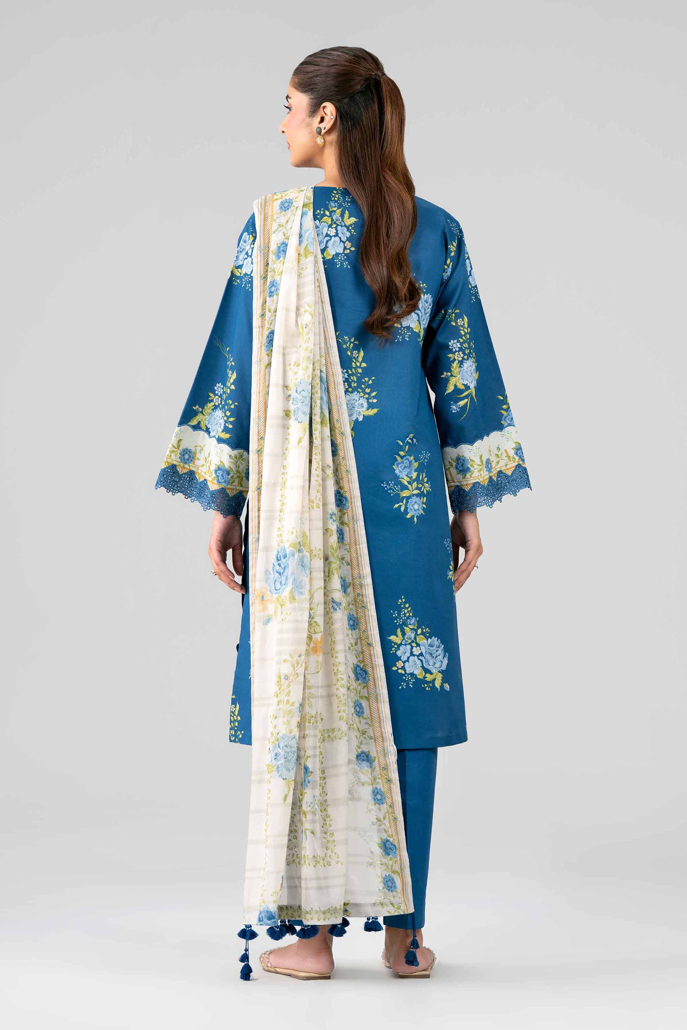 3 Piece - Printed Embroidered Suit - 42601786 Blue Lawn 3PC Embroidered