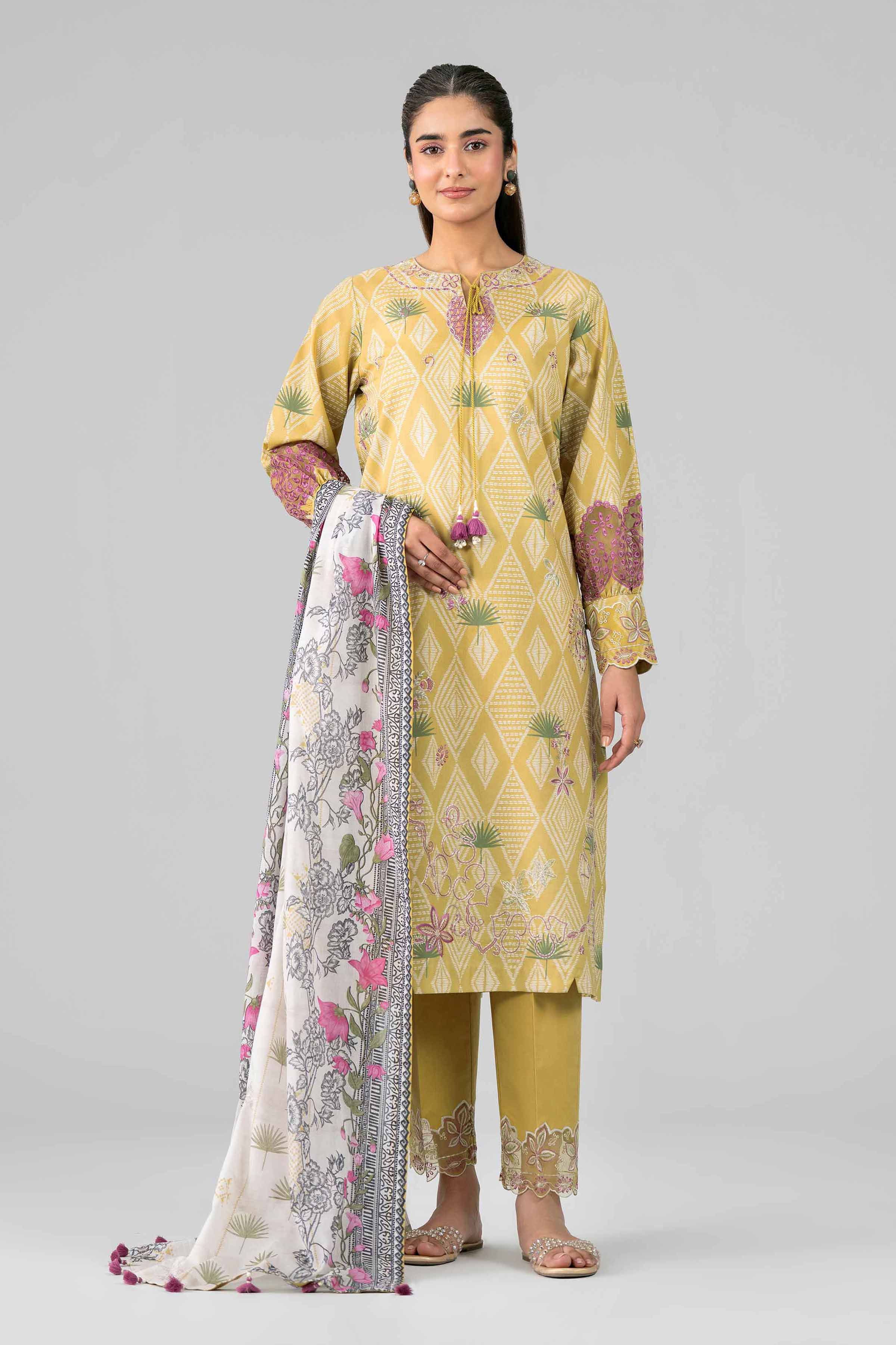 3 Piece - Printed Embroidered Suit - 42601788 Yellow Lawn 3PC Embroidered