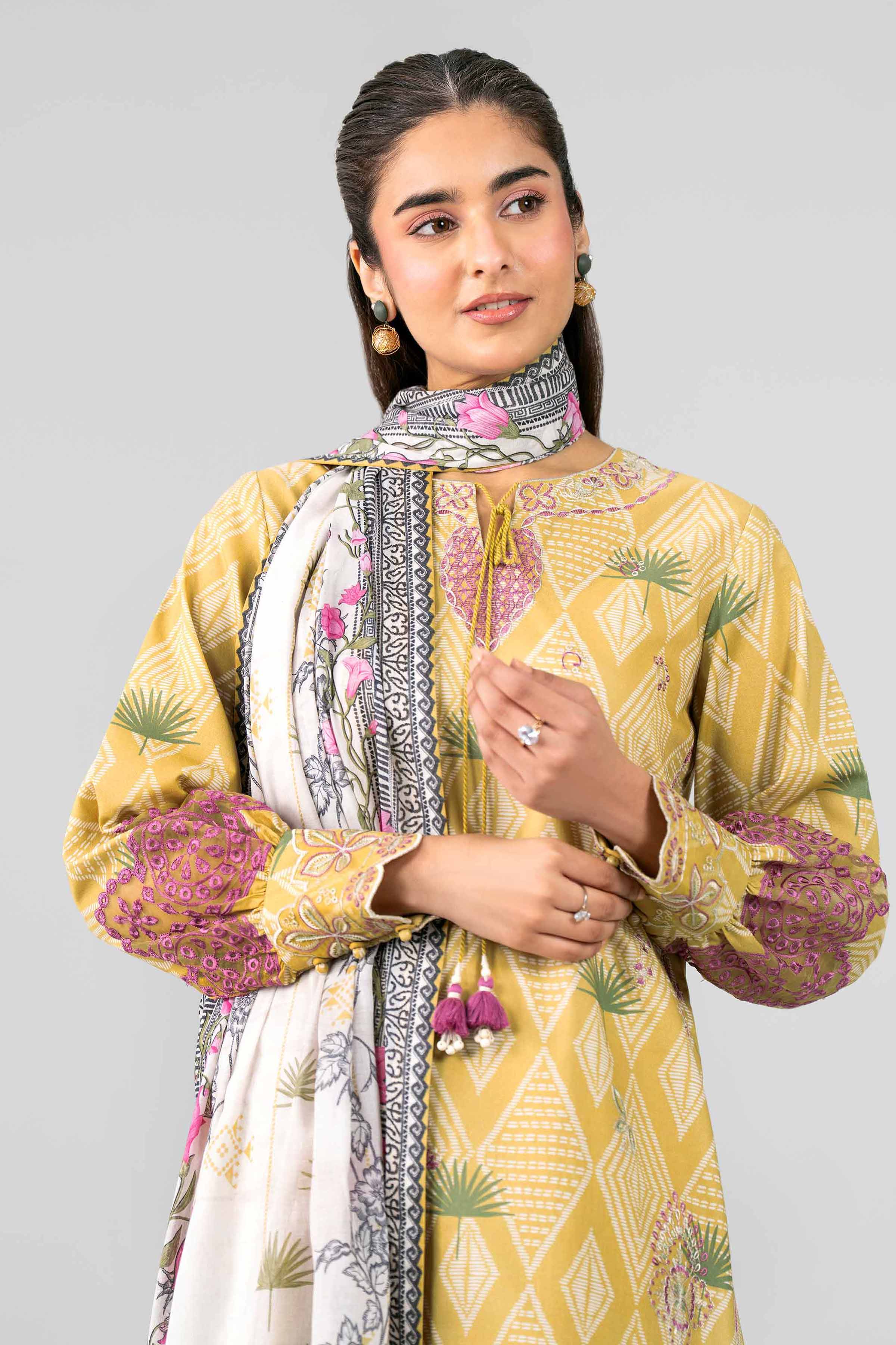 3 Piece - Printed Embroidered Suit - 42601788 Yellow Lawn 3PC Embroidered